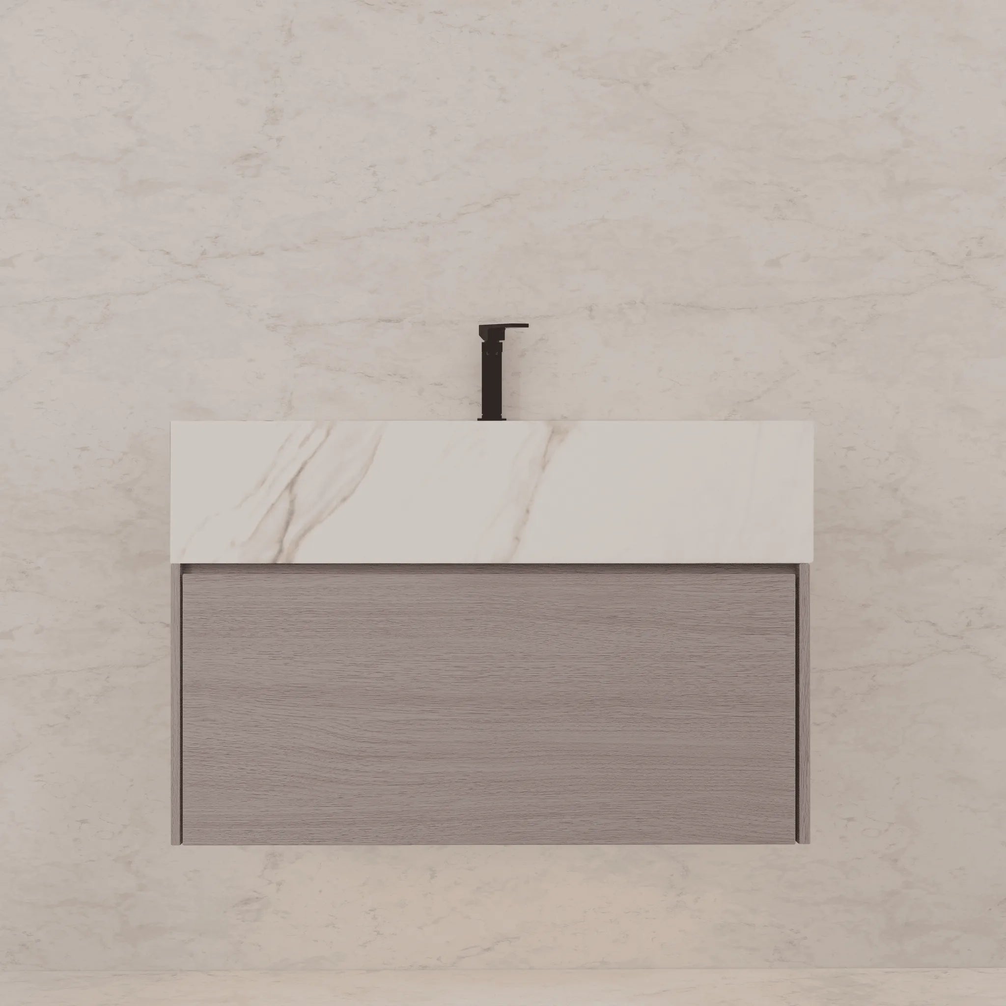 Aventino 32"/36"/40" White Grey Oak Fluted Floating Single-Sink Vanity with Sintered Stone Top