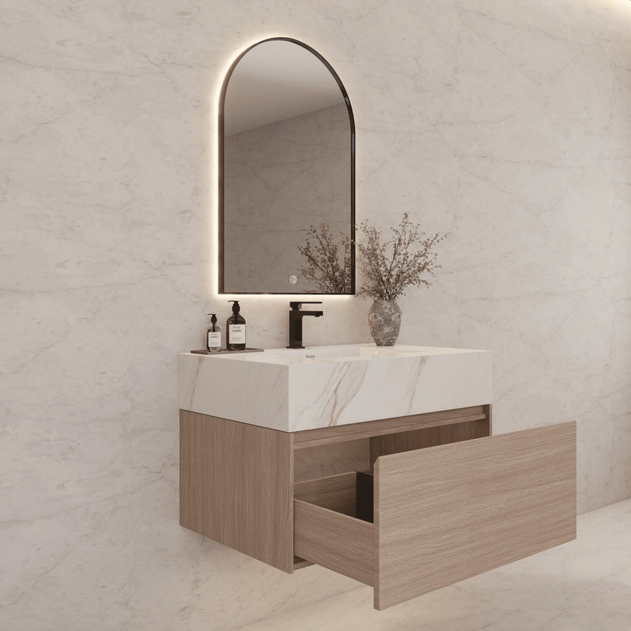 Aventino 32"/36"/40" Smoked Oak Fluted Floating Single-Sink Vanity with Sintered Stone Top