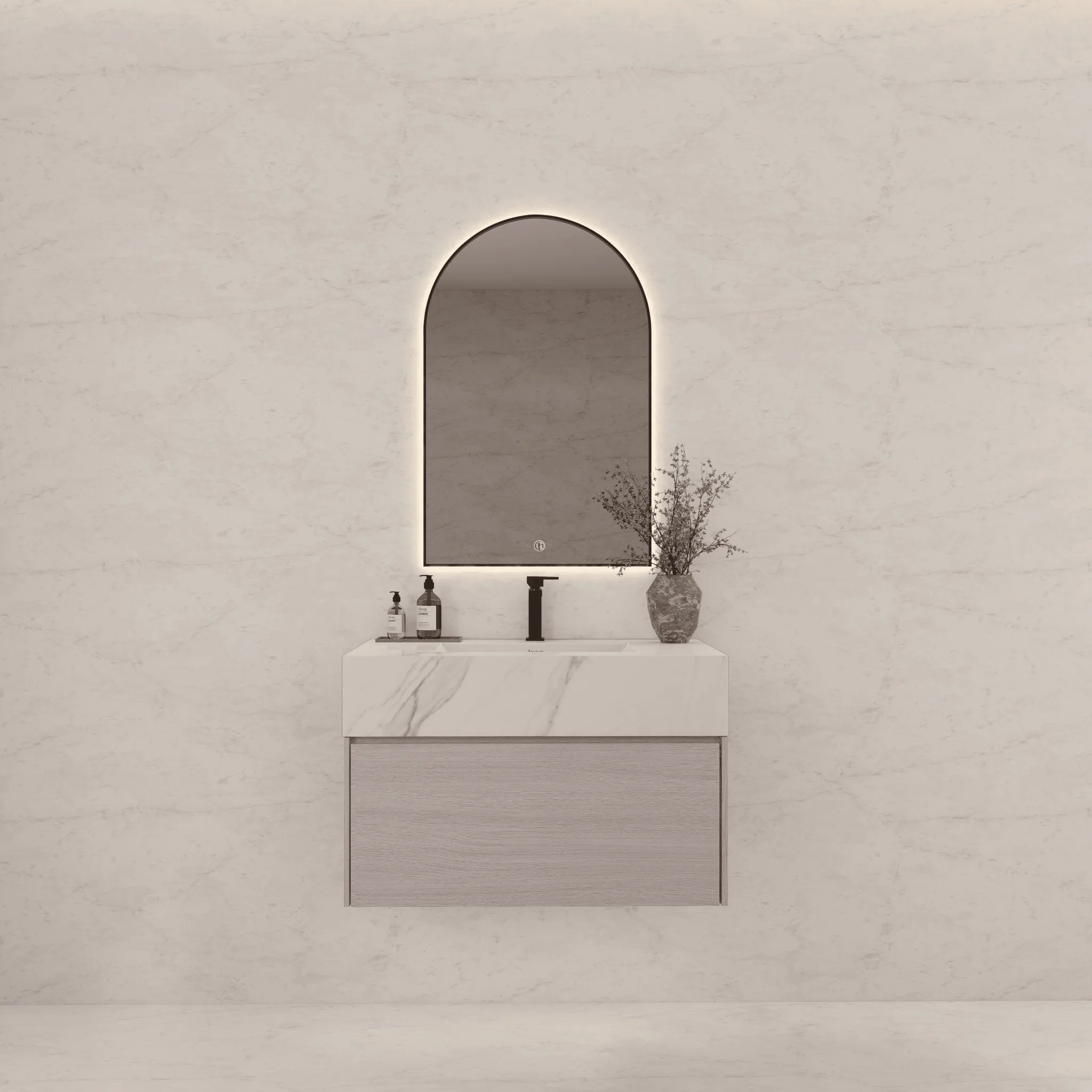 Aventino 32"/36"/40" White Grey Oak Fluted Floating Single-Sink Vanity with Sintered Stone Top