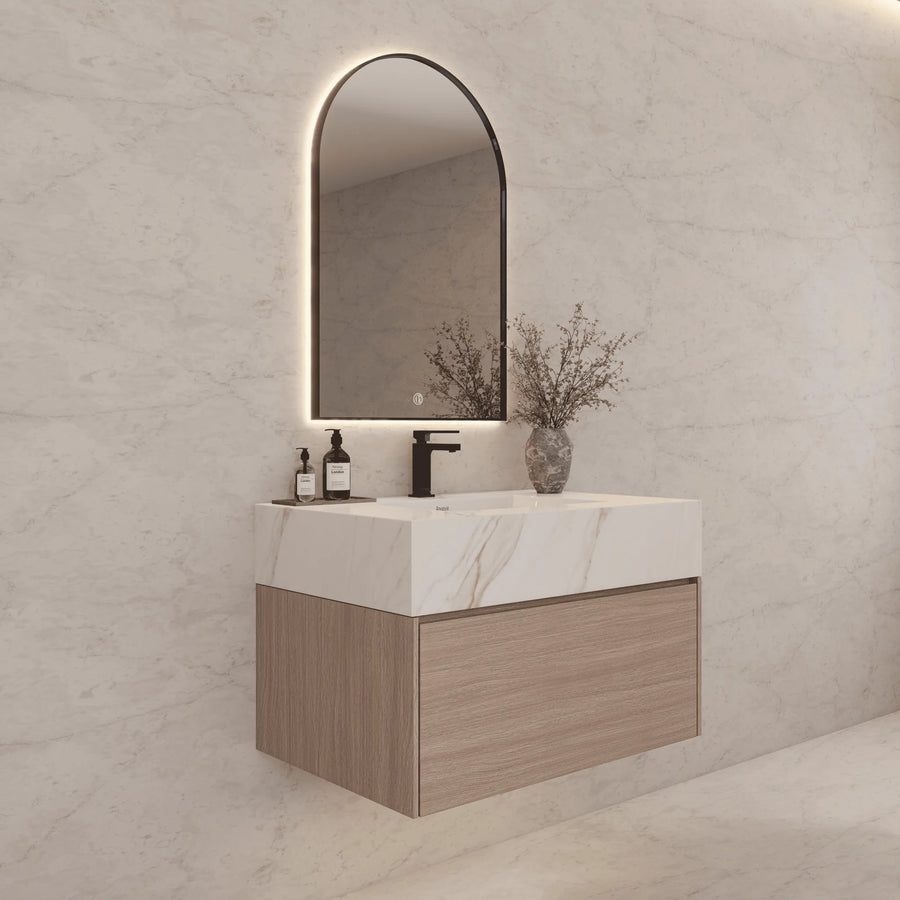 Aventino 32"/36"/40" Smoked Oak Fluted Floating Single-Sink Vanity with Sintered Stone Top