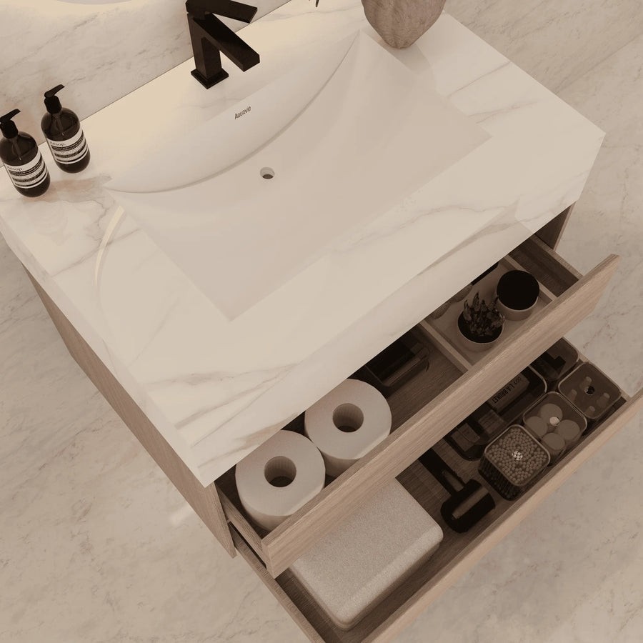 Aventino 32"/36"/40" Fluted Floating Single-Sink Vanity with Sintered Stone Top