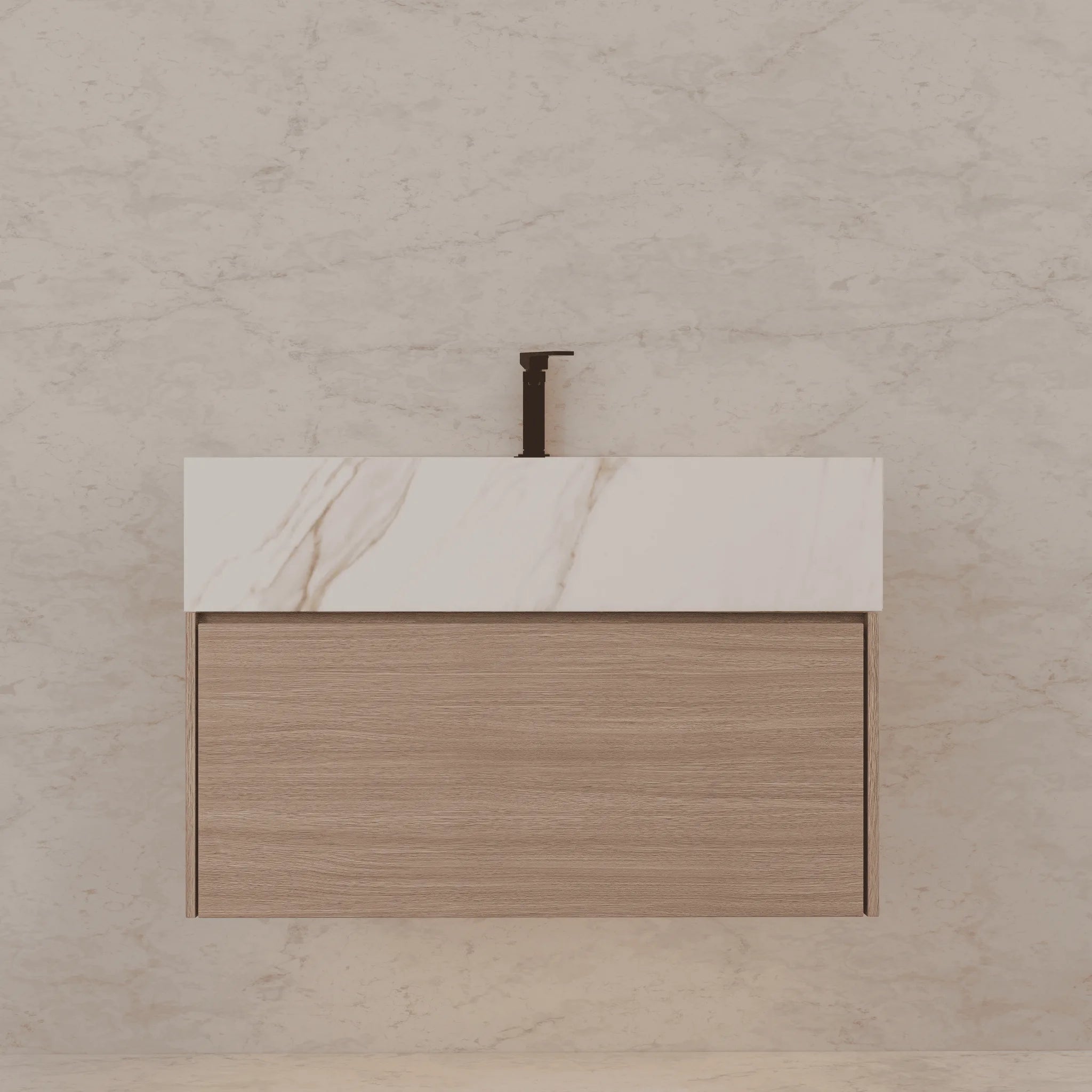Aventino 32"/36"/40" Smoked Oak Fluted Floating Single-Sink Vanity with Sintered Stone Top