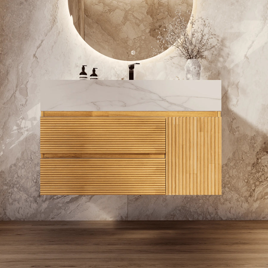 Aventino oak engineered wood cabinet — straight-on view of drawer face