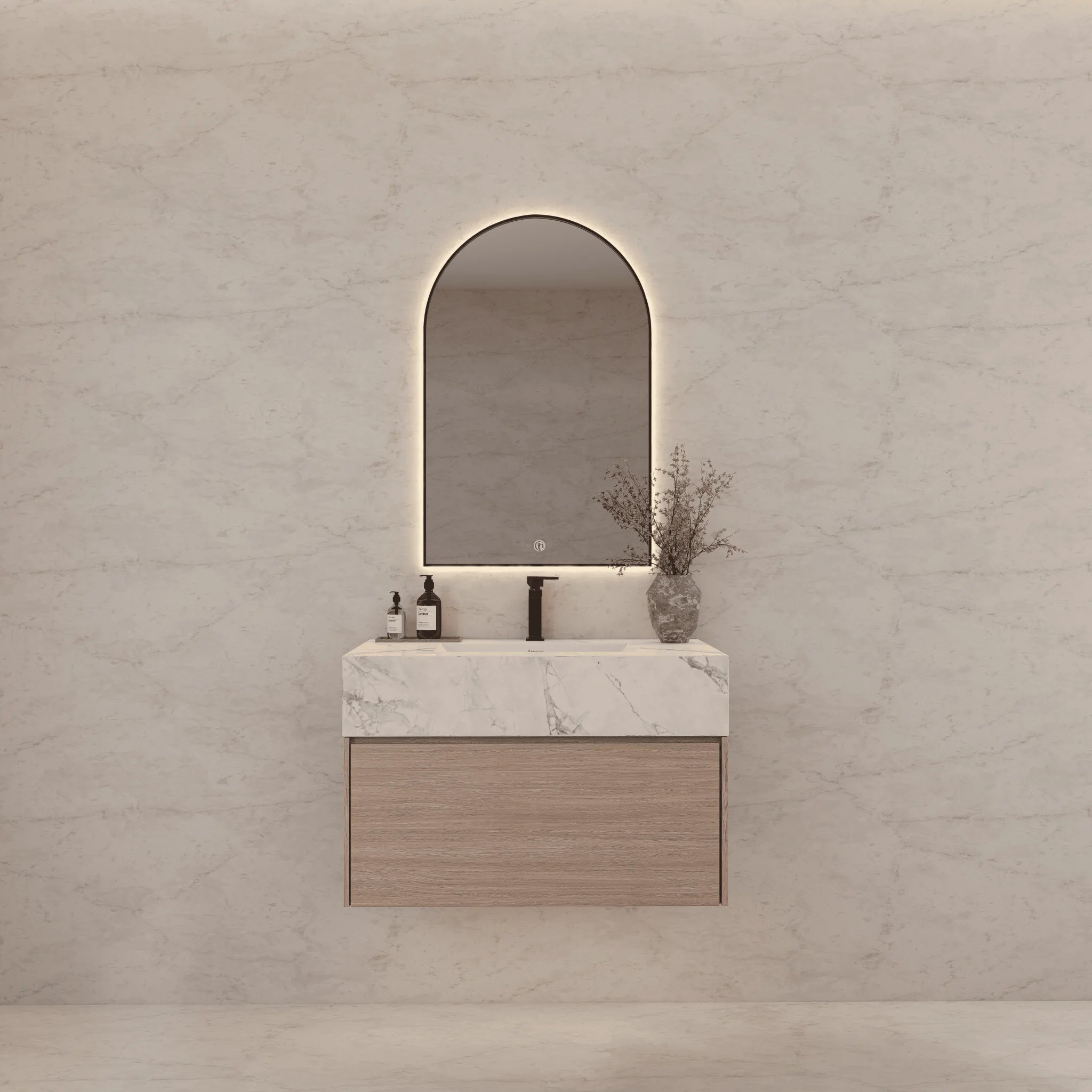 Aventino 32"/36"/40" Smoked Oak Fluted Floating Single-Sink Vanity with Sintered Stone Top