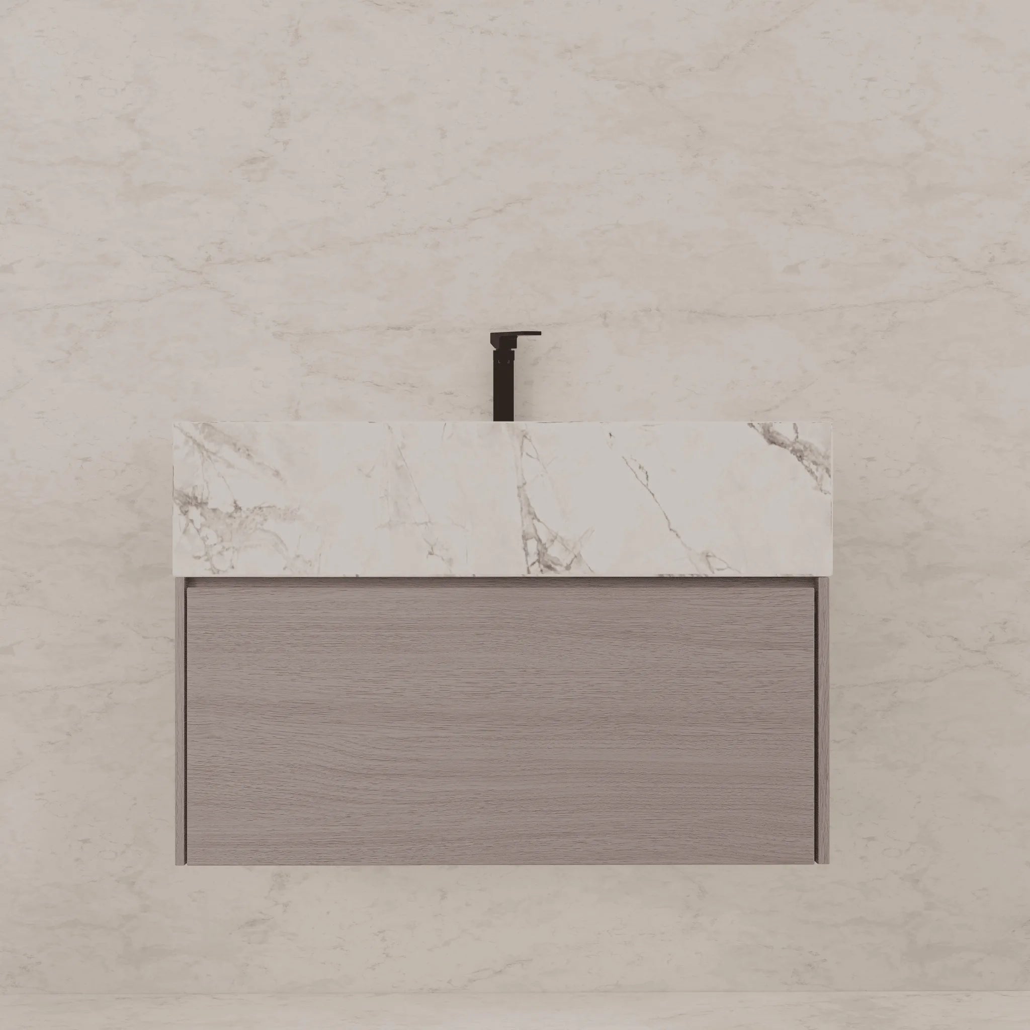 Aventino 32"/36"/40" White Grey Oak Fluted Floating Single-Sink Vanity with Sintered Stone Top