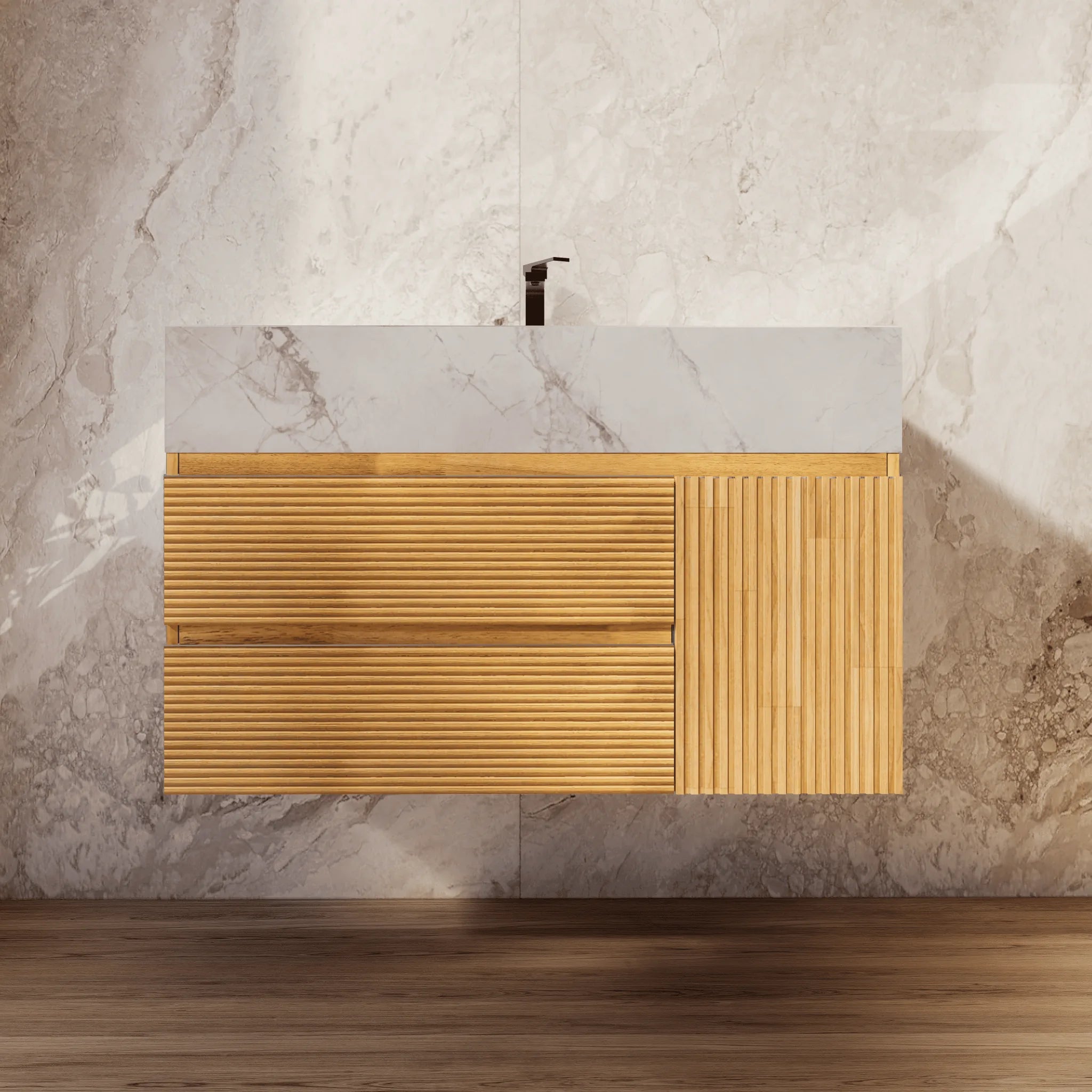Aventino 32"/40" Oak Fluted Floating Single-Sink Vanity with Sintered Stone Top