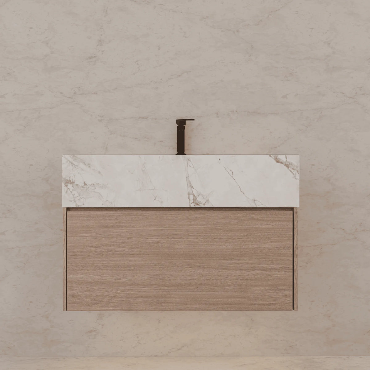 Aventino 32-40-inch ice grey fluted floating single-sink vanity — sintered stone top