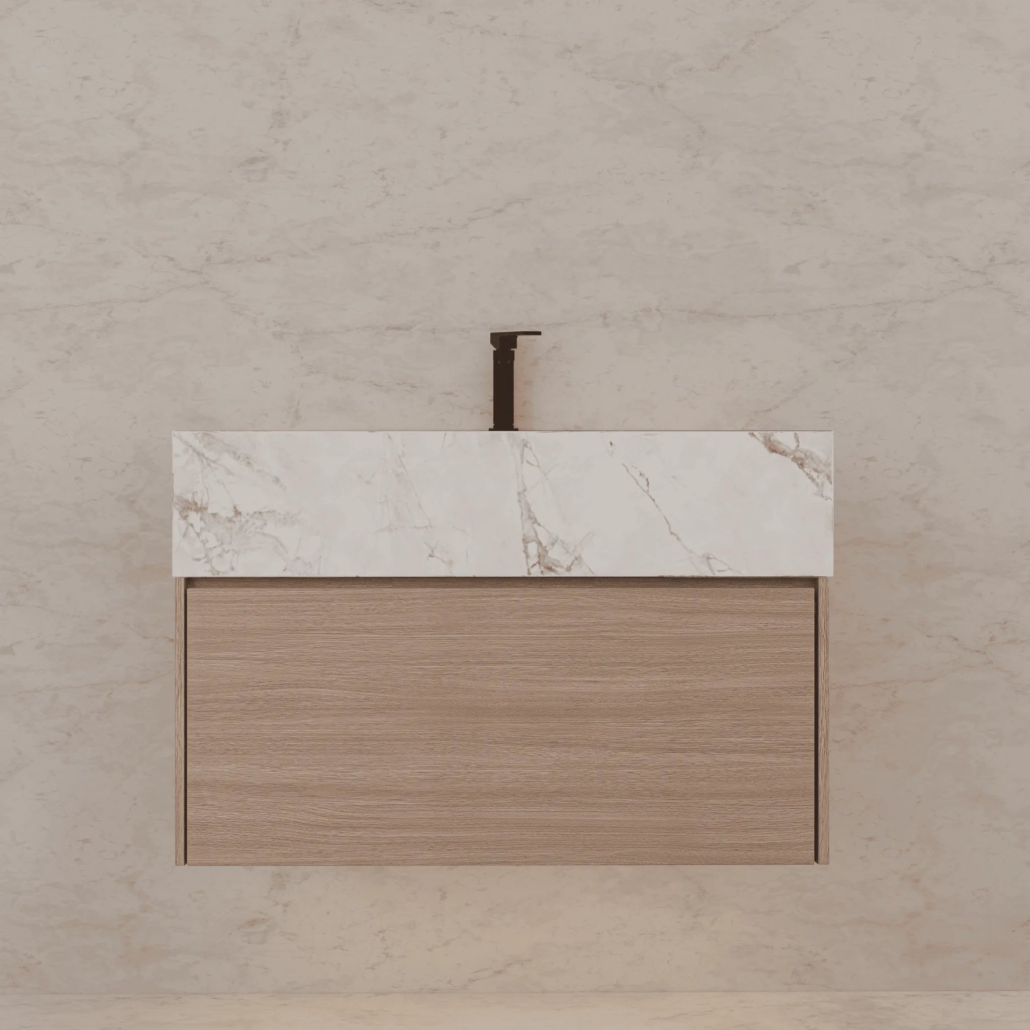 Aventino 32"/36"/40" Smoked Oak Fluted Floating Single-Sink Vanity with Sintered Stone Top