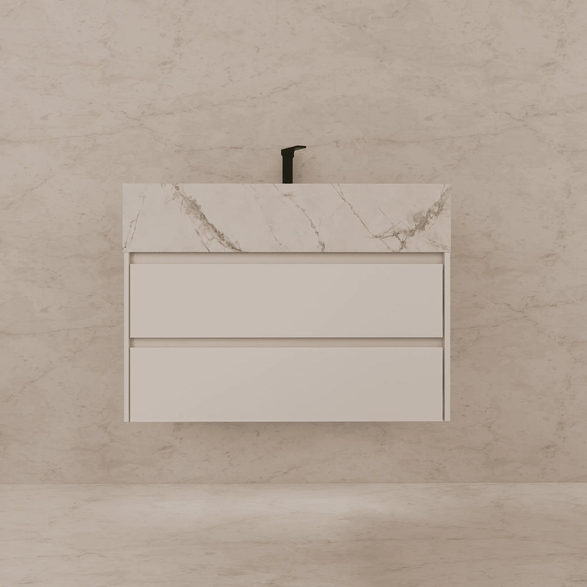 Aventino 32-40-inch ice grey fluted floating single-sink vanity — sintered stone top