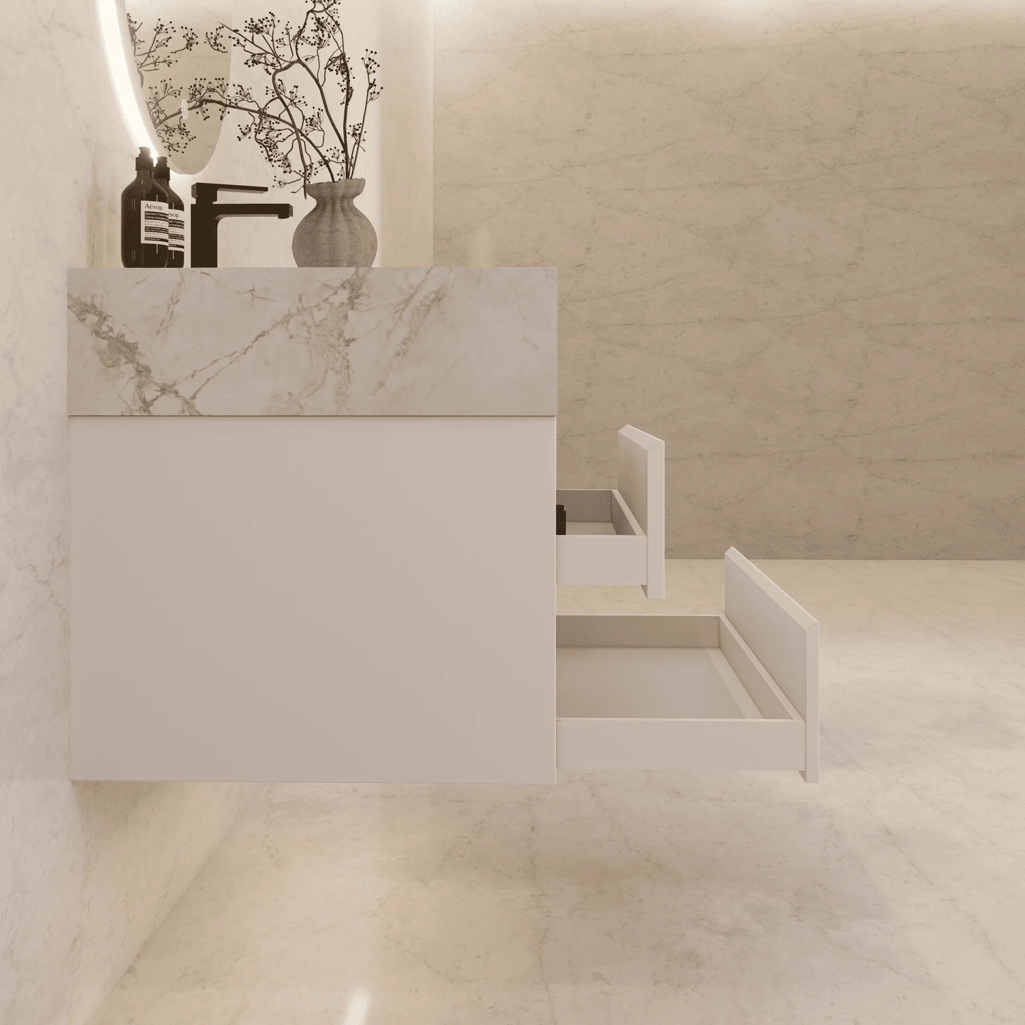Aventino 32"/36"/40" Fluted Floating Single-Sink Vanity with Sintered Stone Top