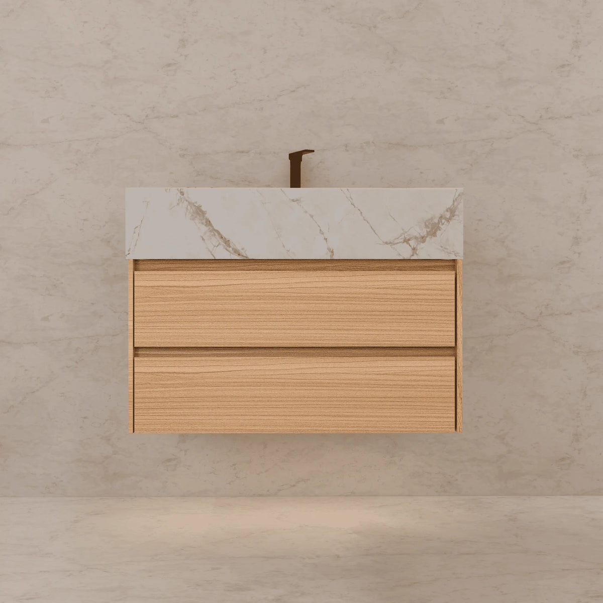 Aventino 32-40-inch ice grey fluted floating single-sink vanity — sintered stone top