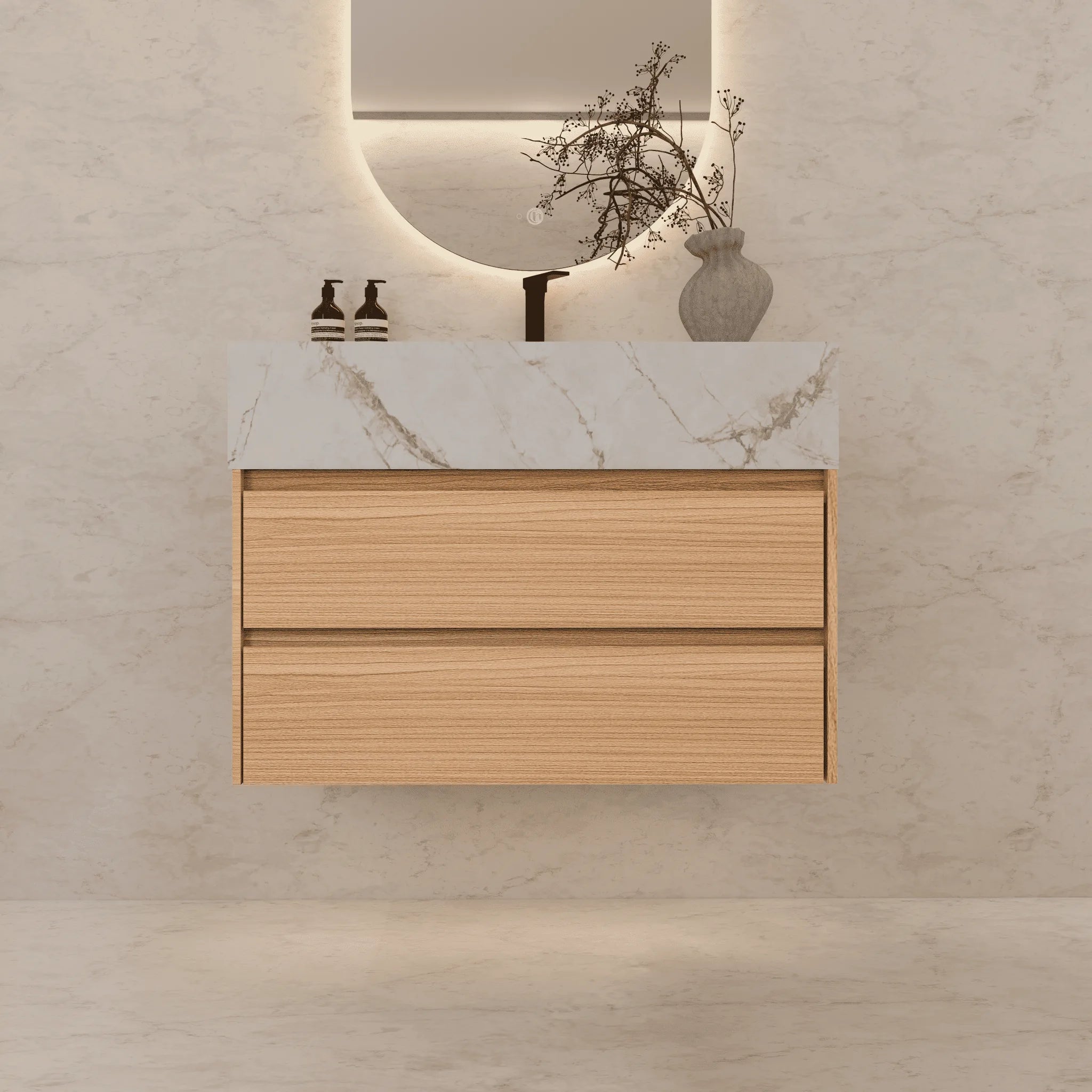 Aventino 32"/36"/40" Fluted Floating Single-Sink Vanity with Sintered Stone Top