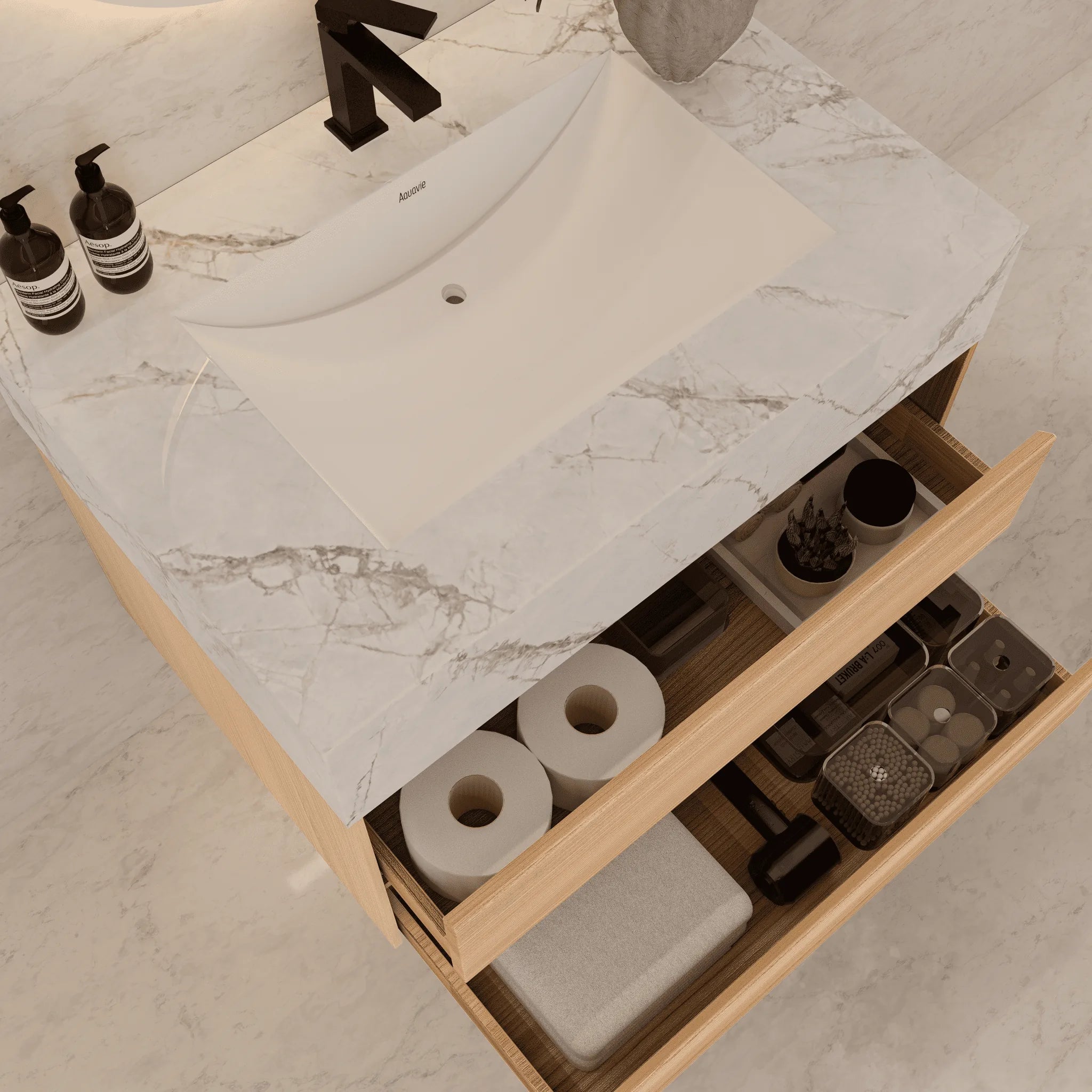 Aventino 32"/36"/40" Fluted Floating Single-Sink Vanity with Sintered Stone Top