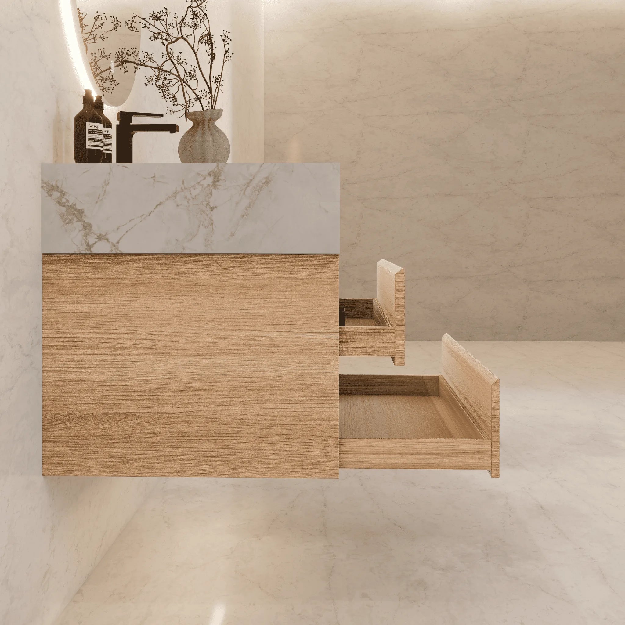 Aventino 32"/36"/40" Fluted Floating Single-Sink Vanity with Sintered Stone Top
