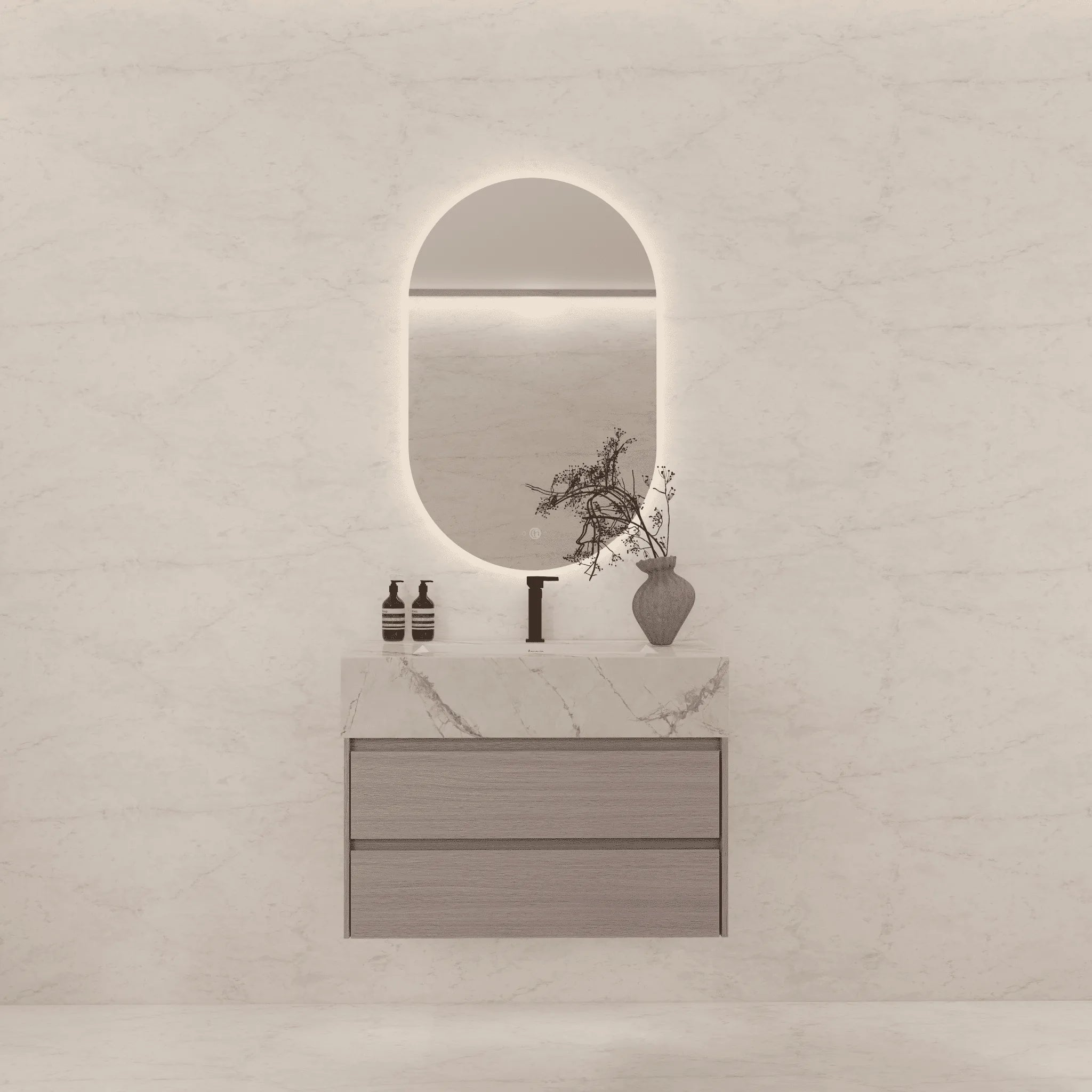 Aventino 32"/36"/40" Fluted Floating Single-Sink Vanity with Sintered Stone Top