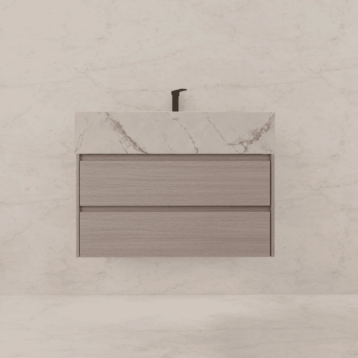 Aventino 32-40-inch ice grey fluted floating single-sink vanity — sintered stone top