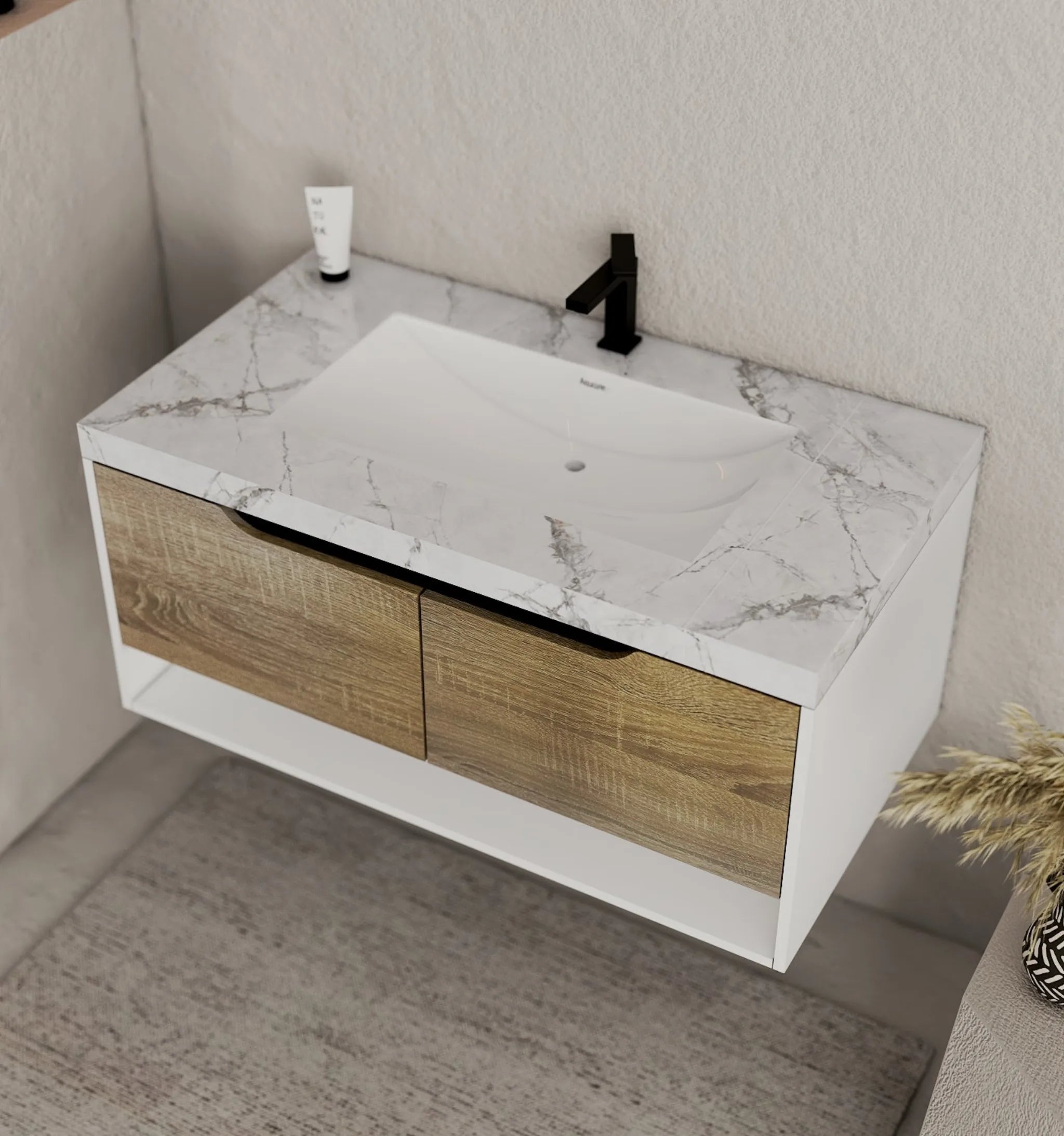 Aventino 32"–40" Ice Grey Floating Single-Sink Vanity with Sintered Stone Top