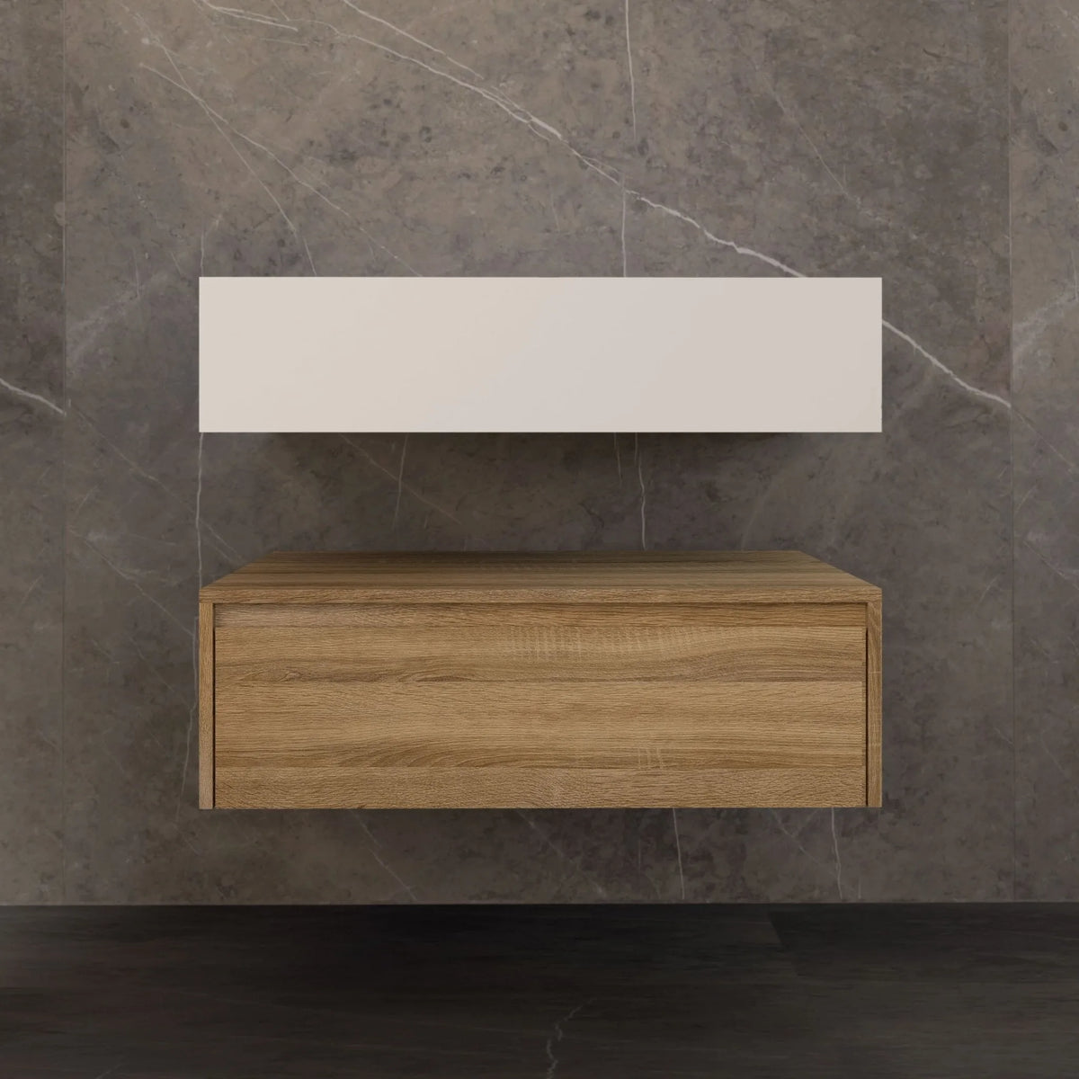Aventino 32-40-inch pure white flat-front floating single-sink vanity — sintered stone top
