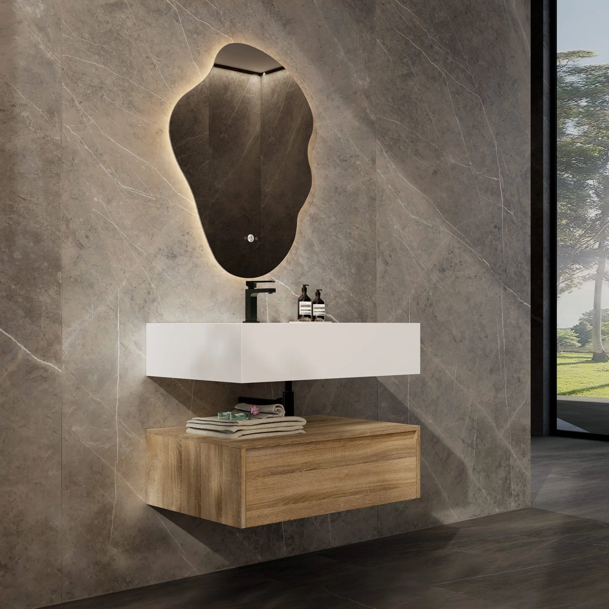 Aventino 32"/36"/40" Flat-Front Plywood Floating Single-Sink Vanity with Sintered Stone Top