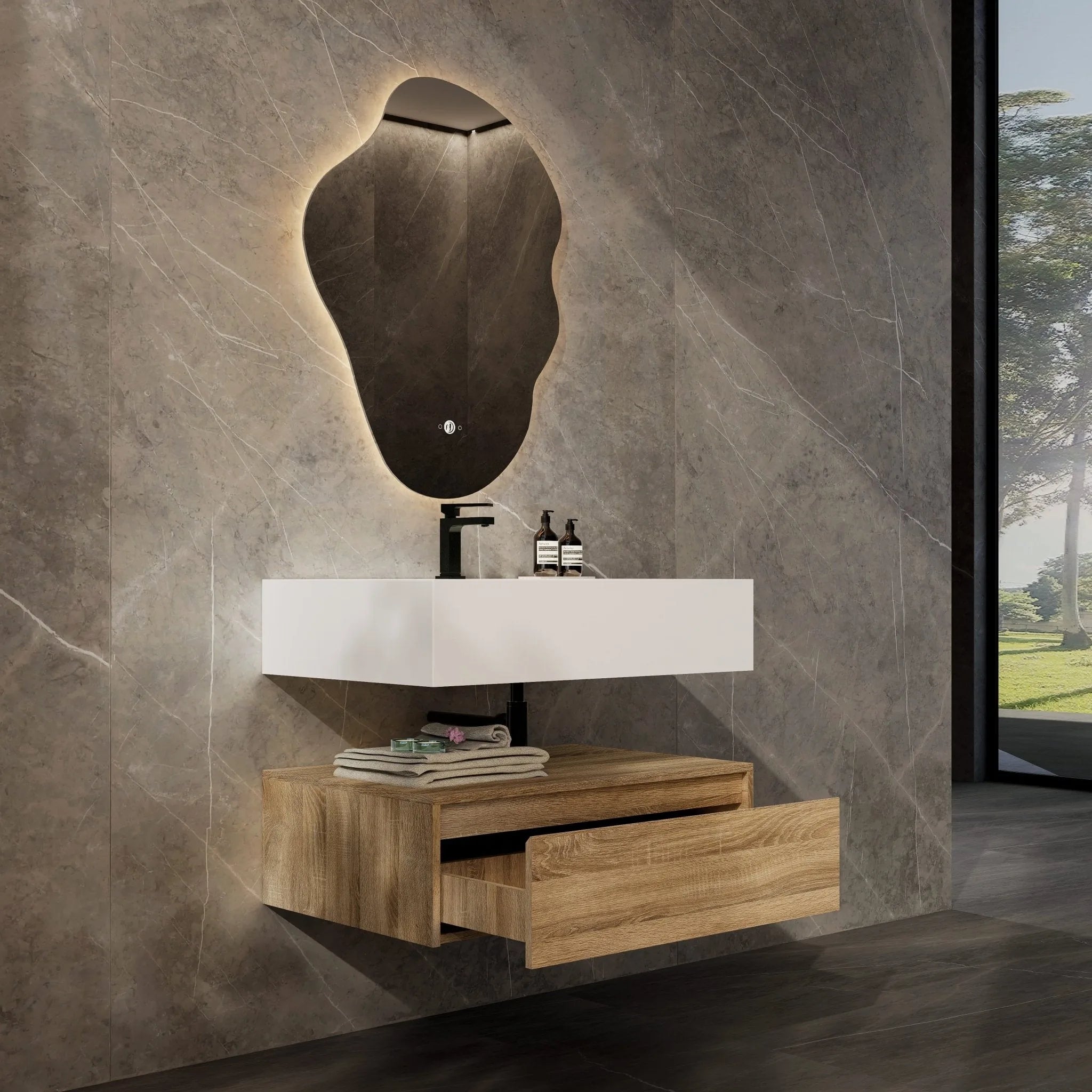 Aventino 32"/36"/40" Flat-Front Plywood Floating Single-Sink Vanity with Sintered Stone Top