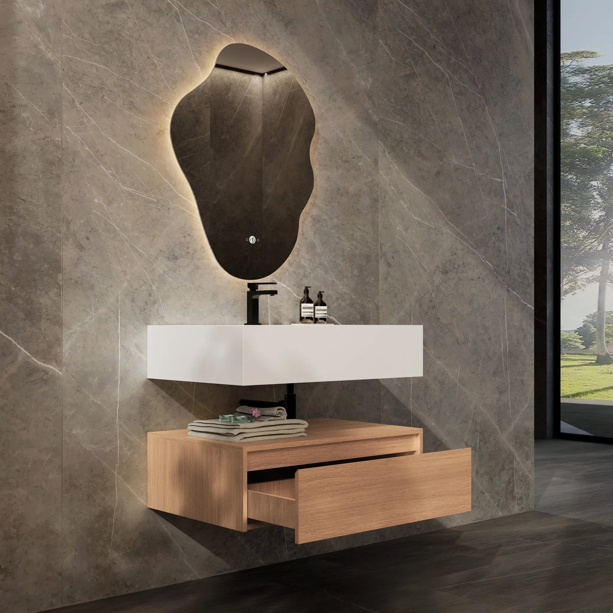 Aventino 32"/36"/40" Flat-Front Plywood Floating Single-Sink Vanity with Sintered Stone Top