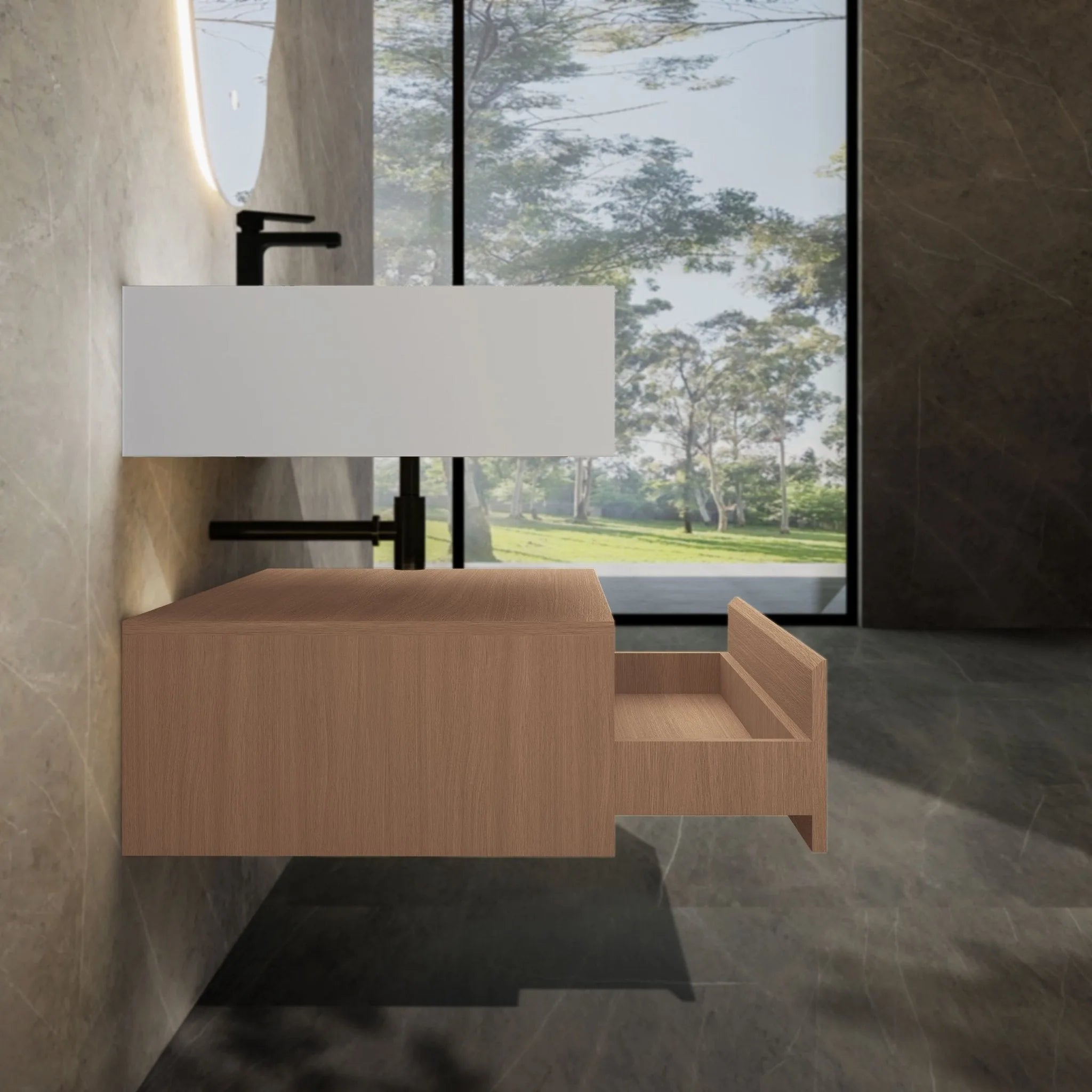 Aventino 32"/36"/40" Flat-Front Plywood Floating Single-Sink Vanity with Sintered Stone Top
