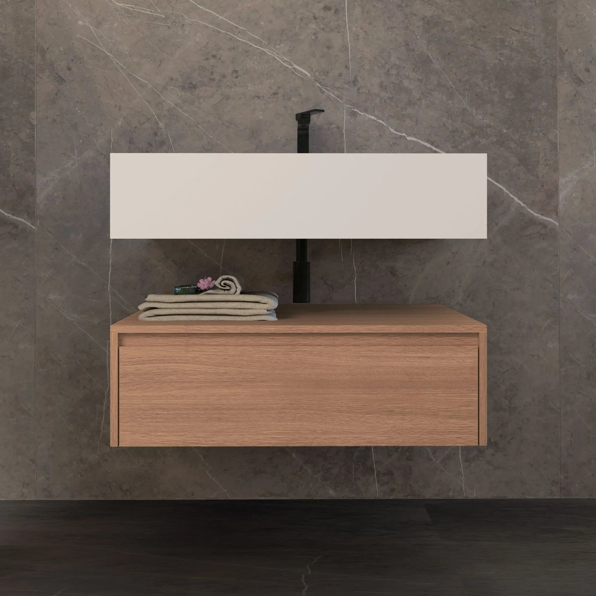 Aventino 32"/36"/40" Flat-Front Plywood Floating Single-Sink Vanity with Sintered Stone Top
