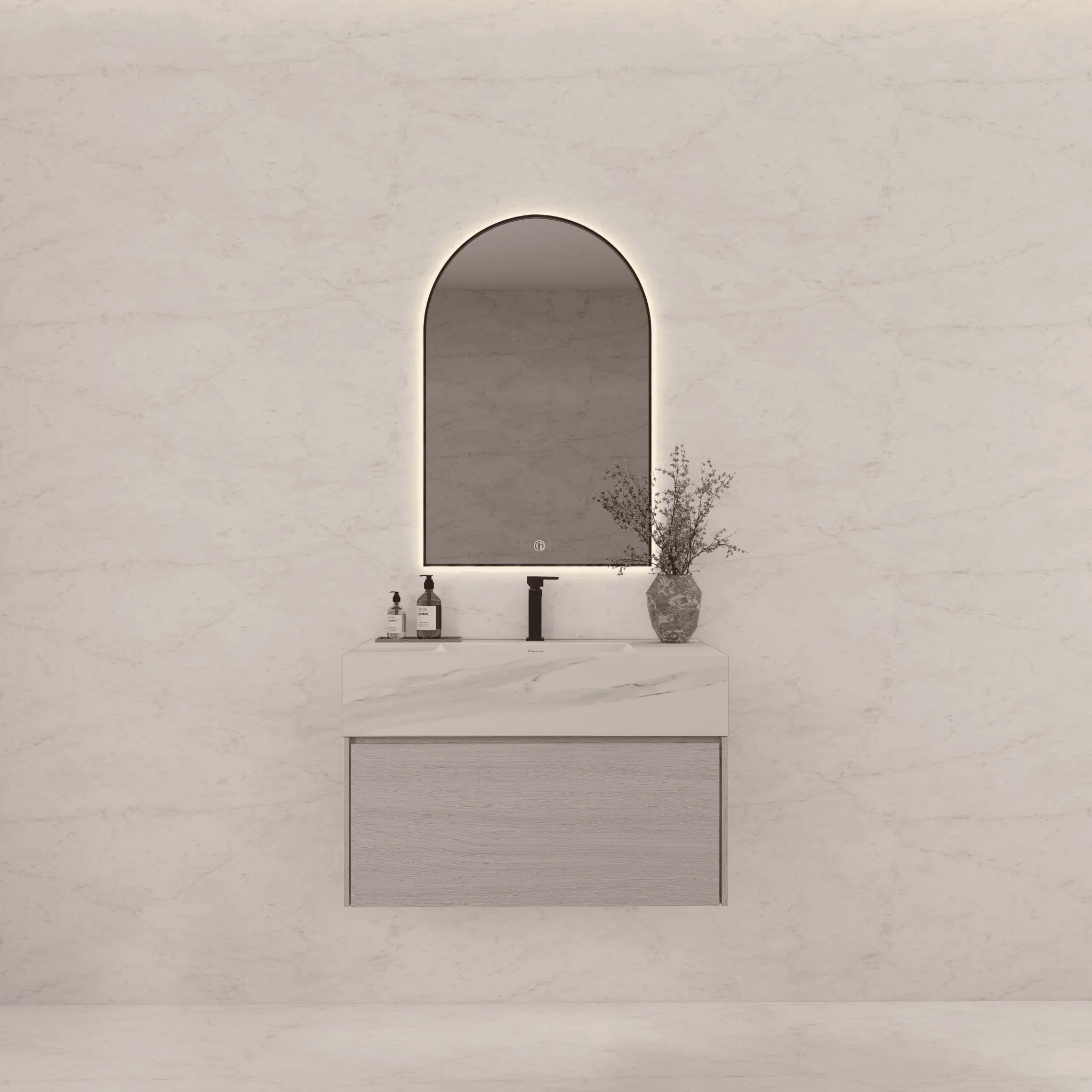 Aventino 32"/36"/40" White Grey Oak Fluted Floating Single-Sink Vanity with Sintered Stone Top