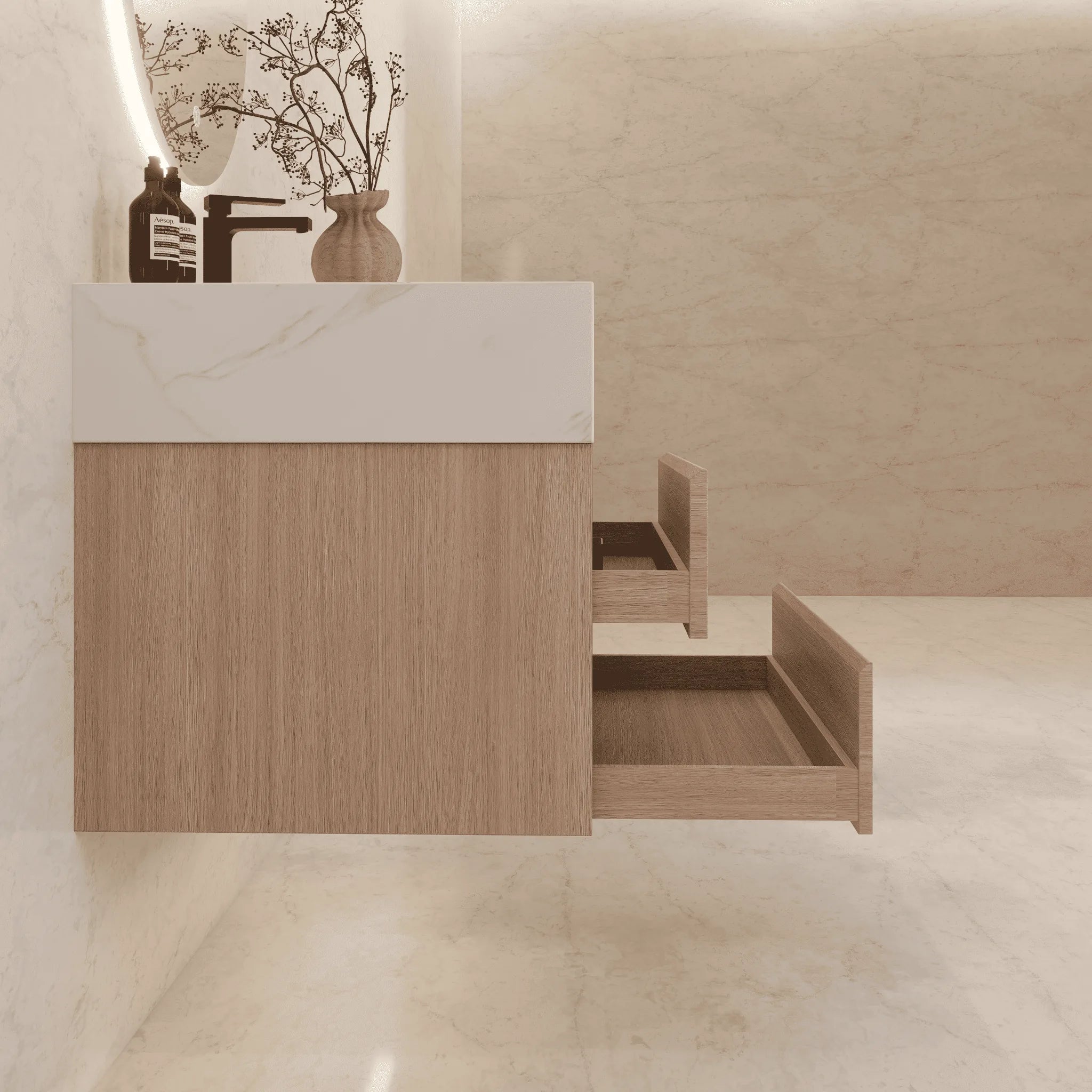 Aventino 32"/36"/40" Fluted Floating Single-Sink Vanity with Sintered Stone Top