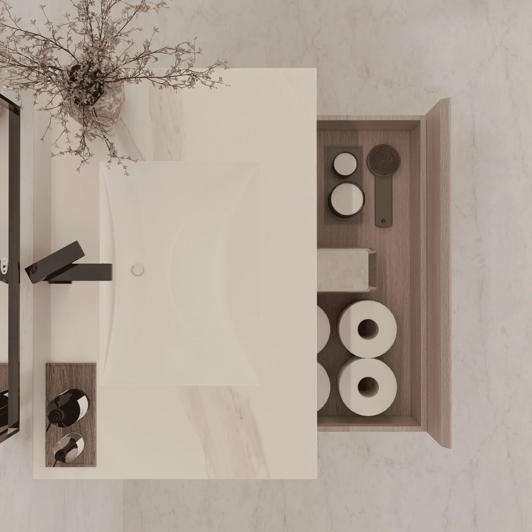 Aventino 32"/36"/40" White Grey Oak Fluted Floating Single-Sink Vanity with Sintered Stone Top