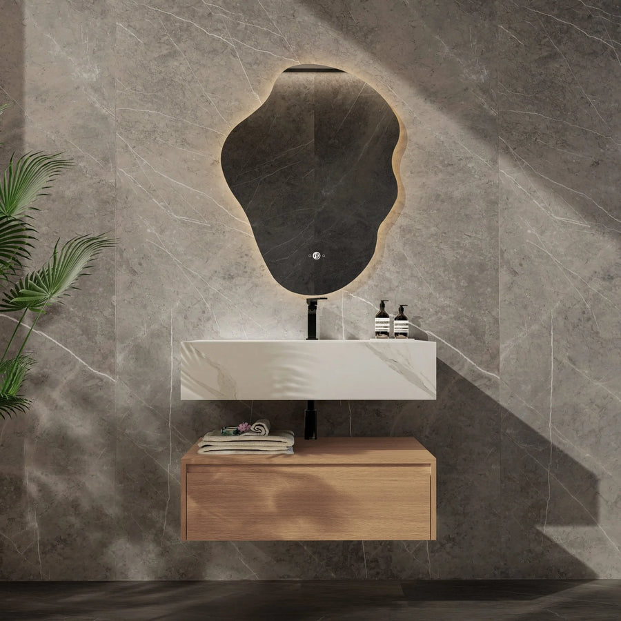 Aventino 32"/36"/40" Flat-Front Plywood Floating Single-Sink Vanity with Sintered Stone Top