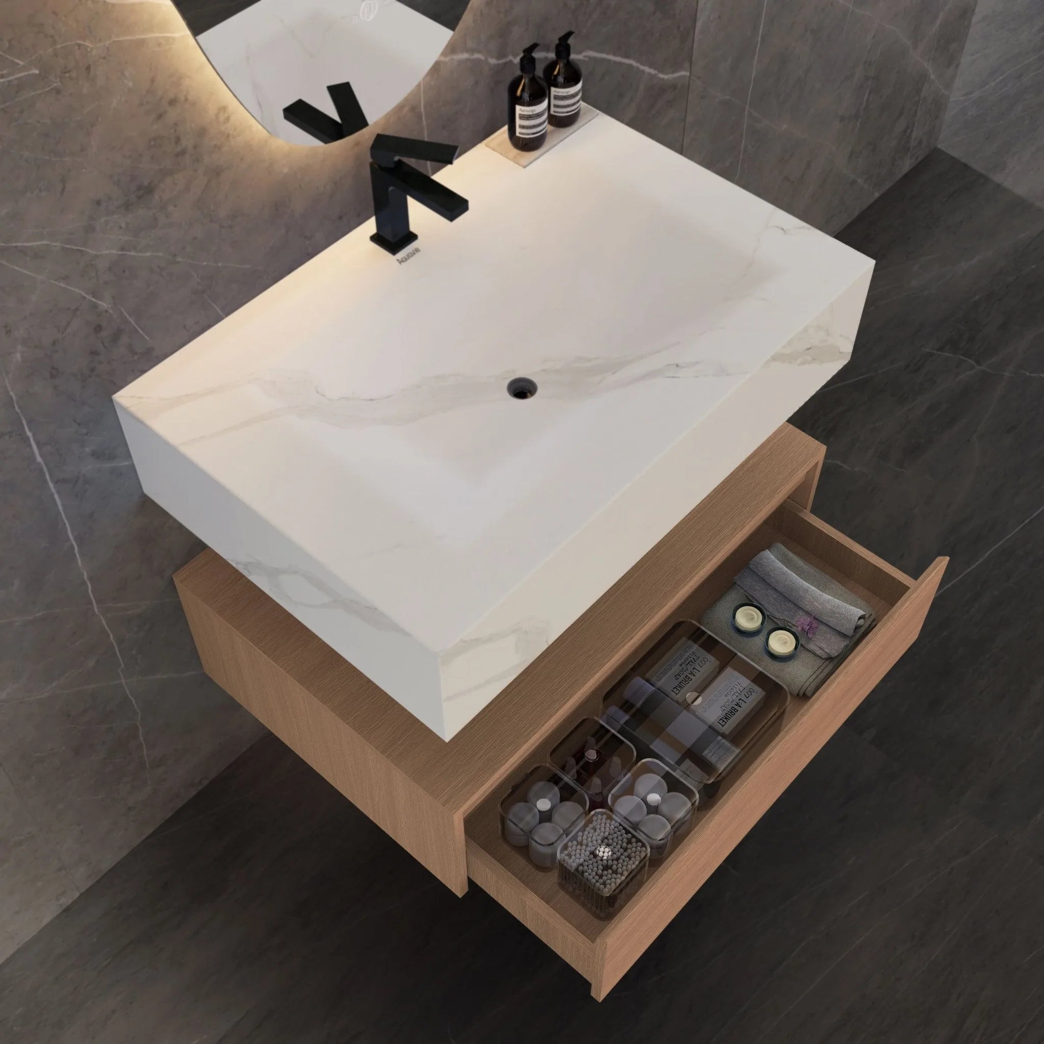 Aventino 32"/36"/40" Flat-Front Plywood Floating Single-Sink Vanity with Sintered Stone Top
