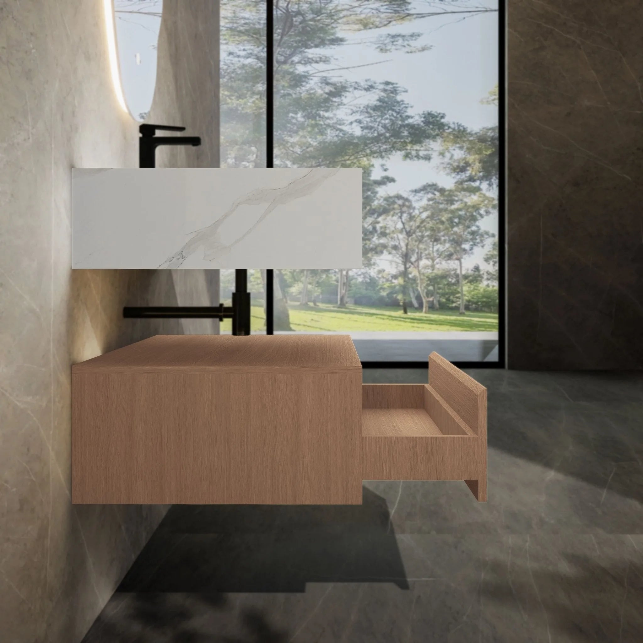 Aventino 32"/36"/40" Flat-Front Plywood Floating Single-Sink Vanity with Sintered Stone Top