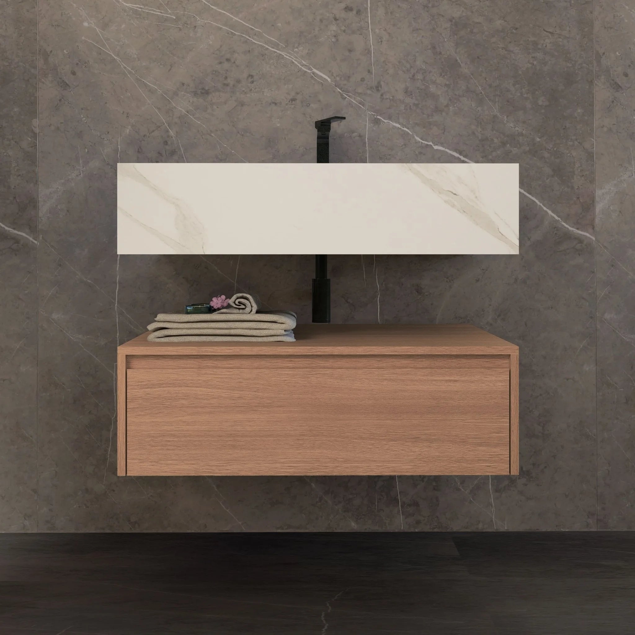 Aventino 32"/36"/40" Flat-Front Plywood Floating Single-Sink Vanity with Sintered Stone Top