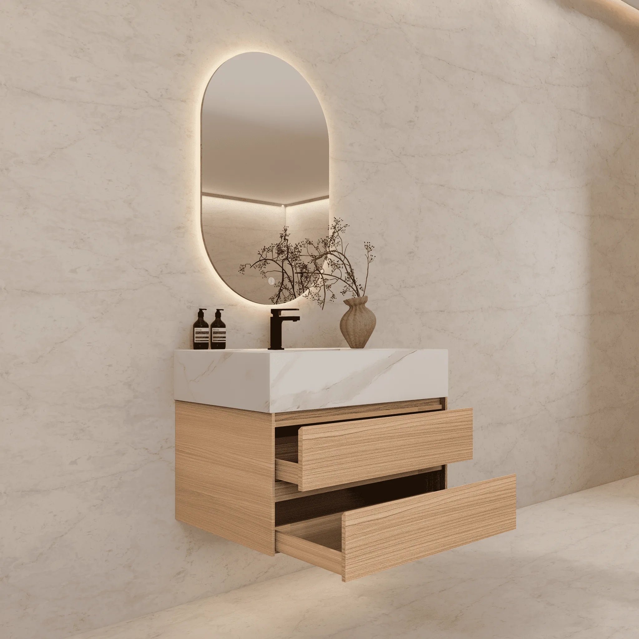 Aventino 32"/36"/40" Fluted Floating Single-Sink Vanity with Sintered Stone Top