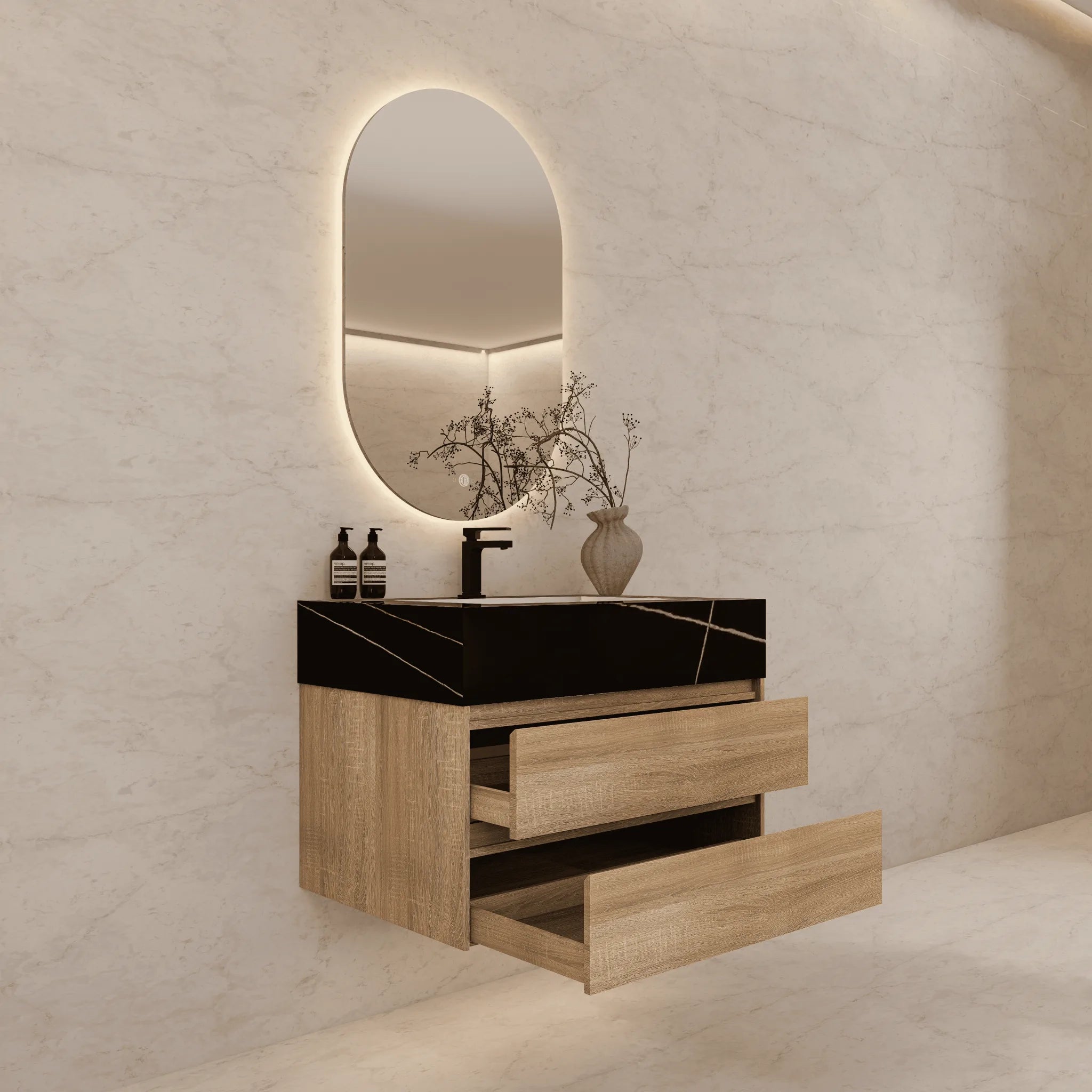 Aventino 32"/36"/40" Fluted Floating Single-Sink Vanity with Sintered Stone Top