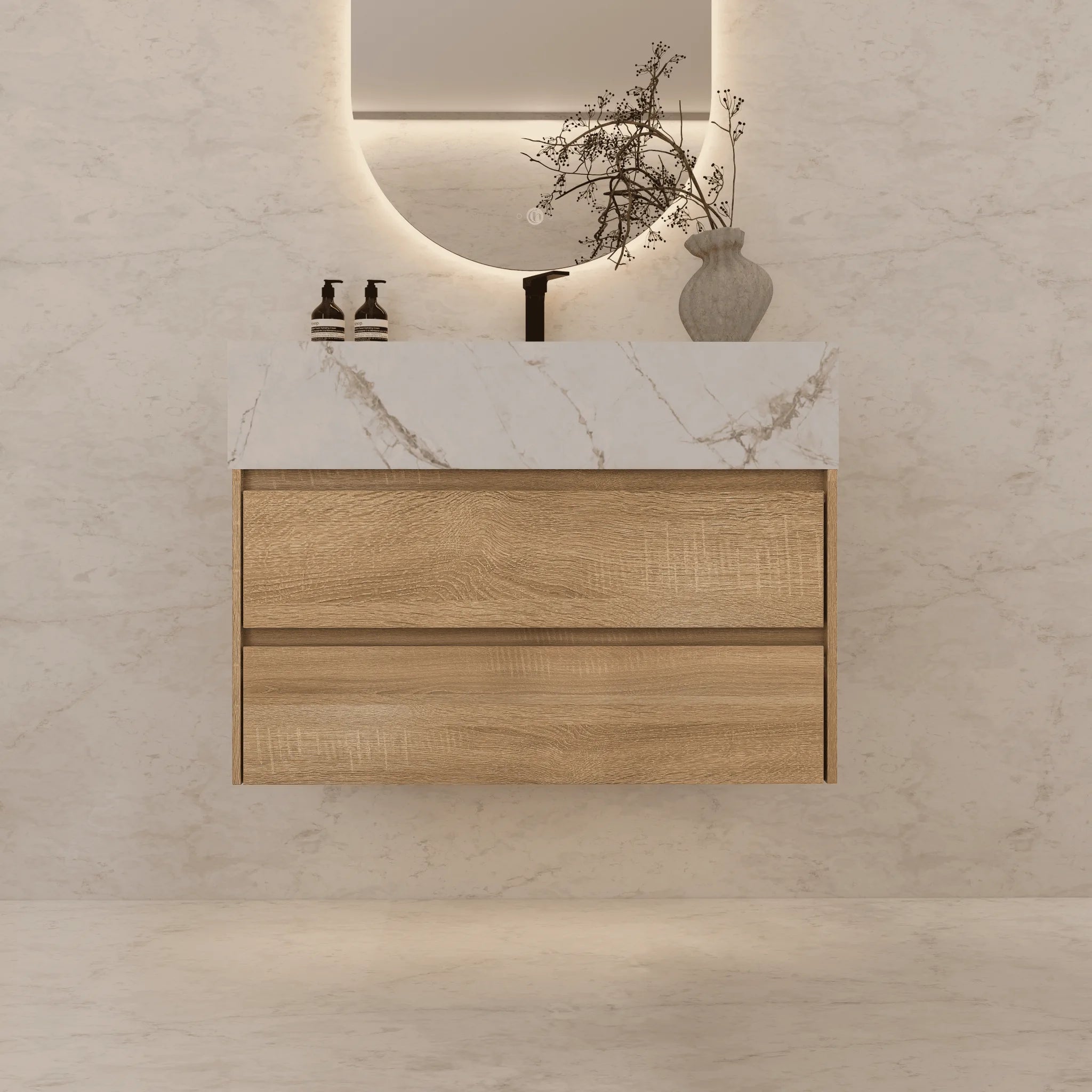 Aventino 32"/36"/40" Fluted Floating Single-Sink Vanity with Sintered Stone Top