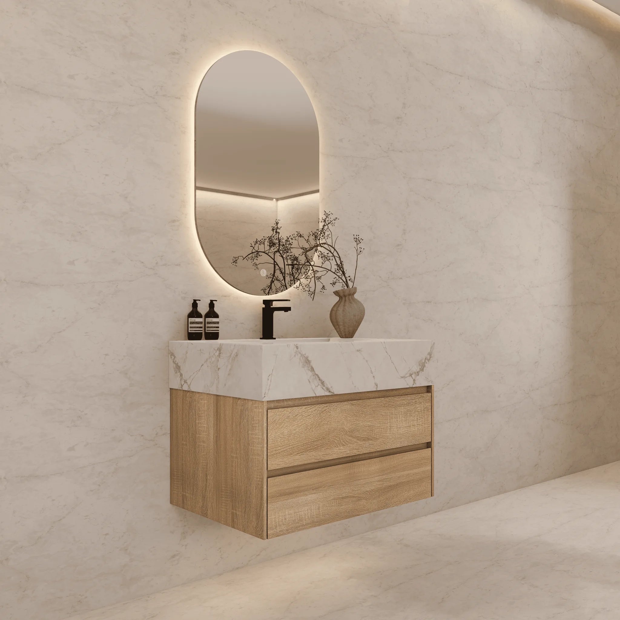 Aventino 32"/36"/40" Fluted Floating Single-Sink Vanity with Sintered Stone Top