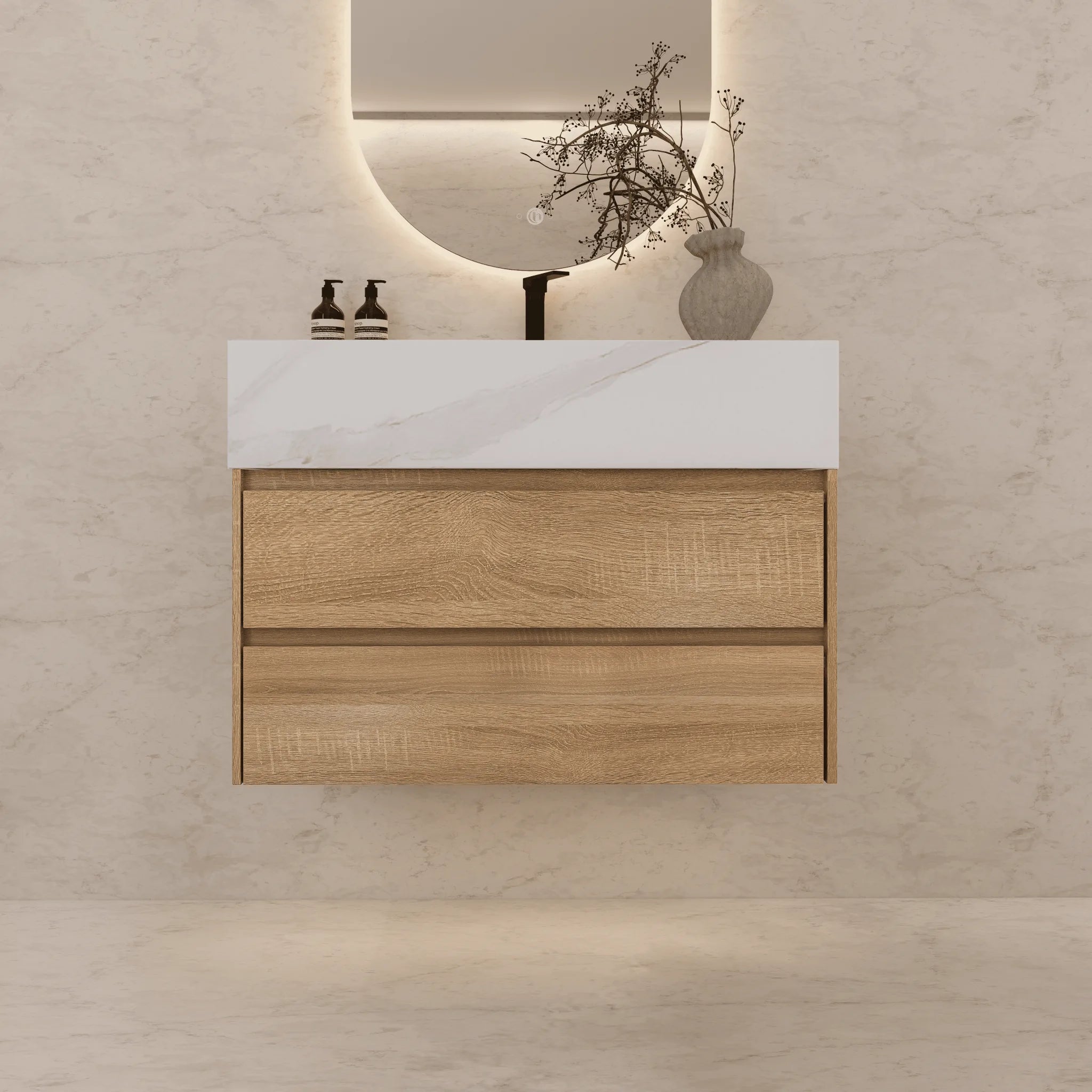 Aventino 32"/36"/40" Fluted Floating Single-Sink Vanity with Sintered Stone Top