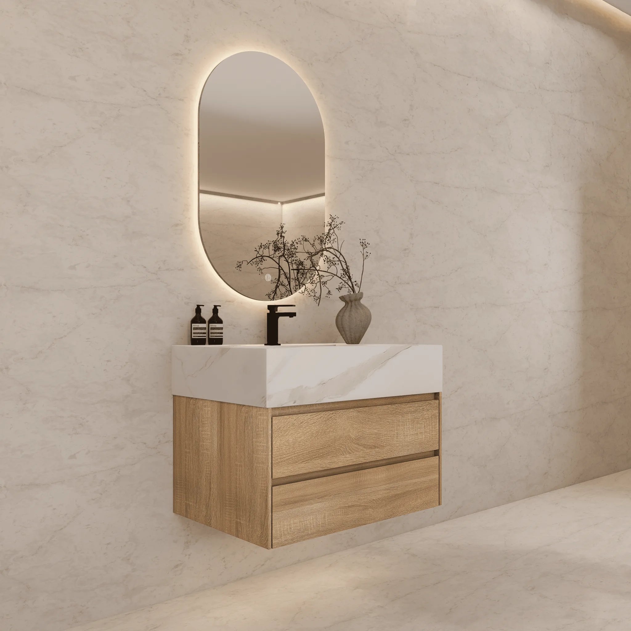 Aventino 32"/36"/40" Fluted Floating Single-Sink Vanity with Sintered Stone Top