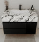 Aventino 32-48" Calacatta Black single-sink fluted floating vanity — sintered stone top