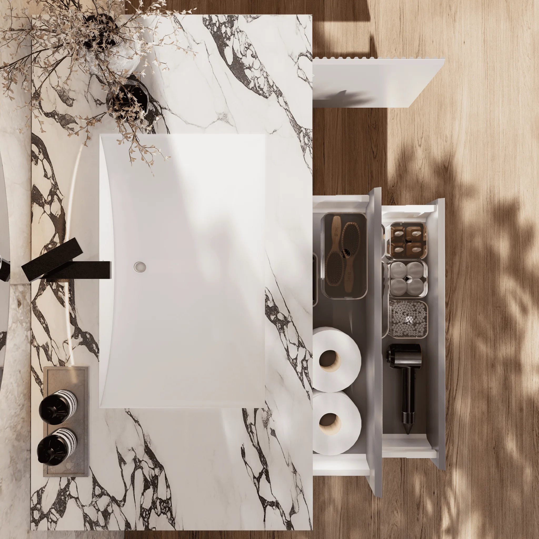 Aventino 32"/40"/48" Light Grey Fluted Floating Single-Sink Vanity with Sintered Stone Top