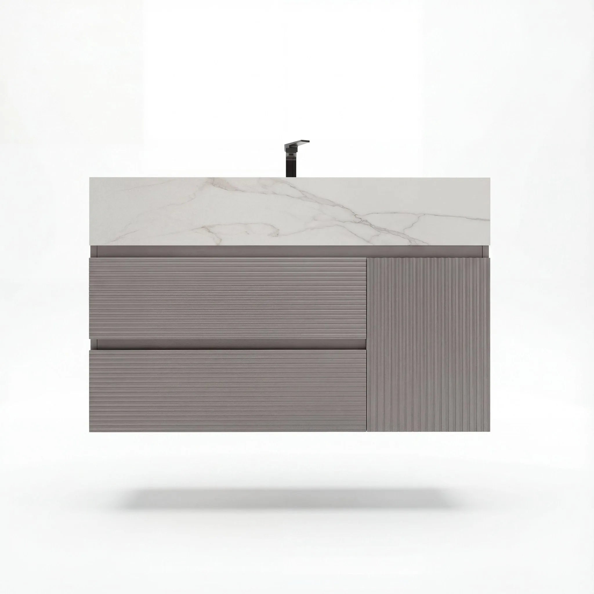 Aventino 32"/40"/48" Light Grey Fluted Floating Single-Sink Vanity with Sintered Stone Top