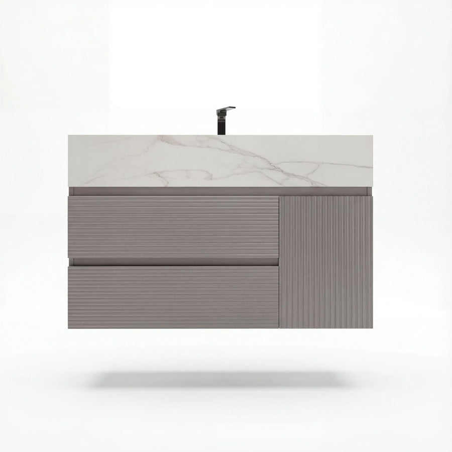 Aventino 32"/40"/48" Light Grey Fluted Floating Single-Sink Vanity with Sintered Stone Top