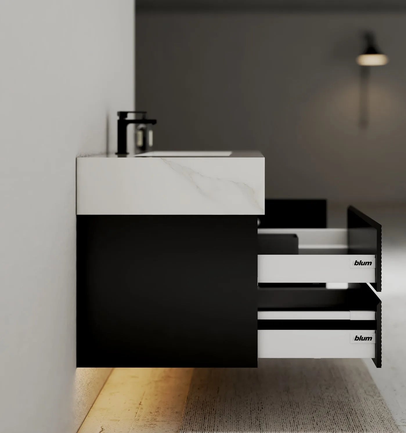 Aventino 32-48" Black Fluted Floating Single-Sink Vanity with Sintered Stone Top