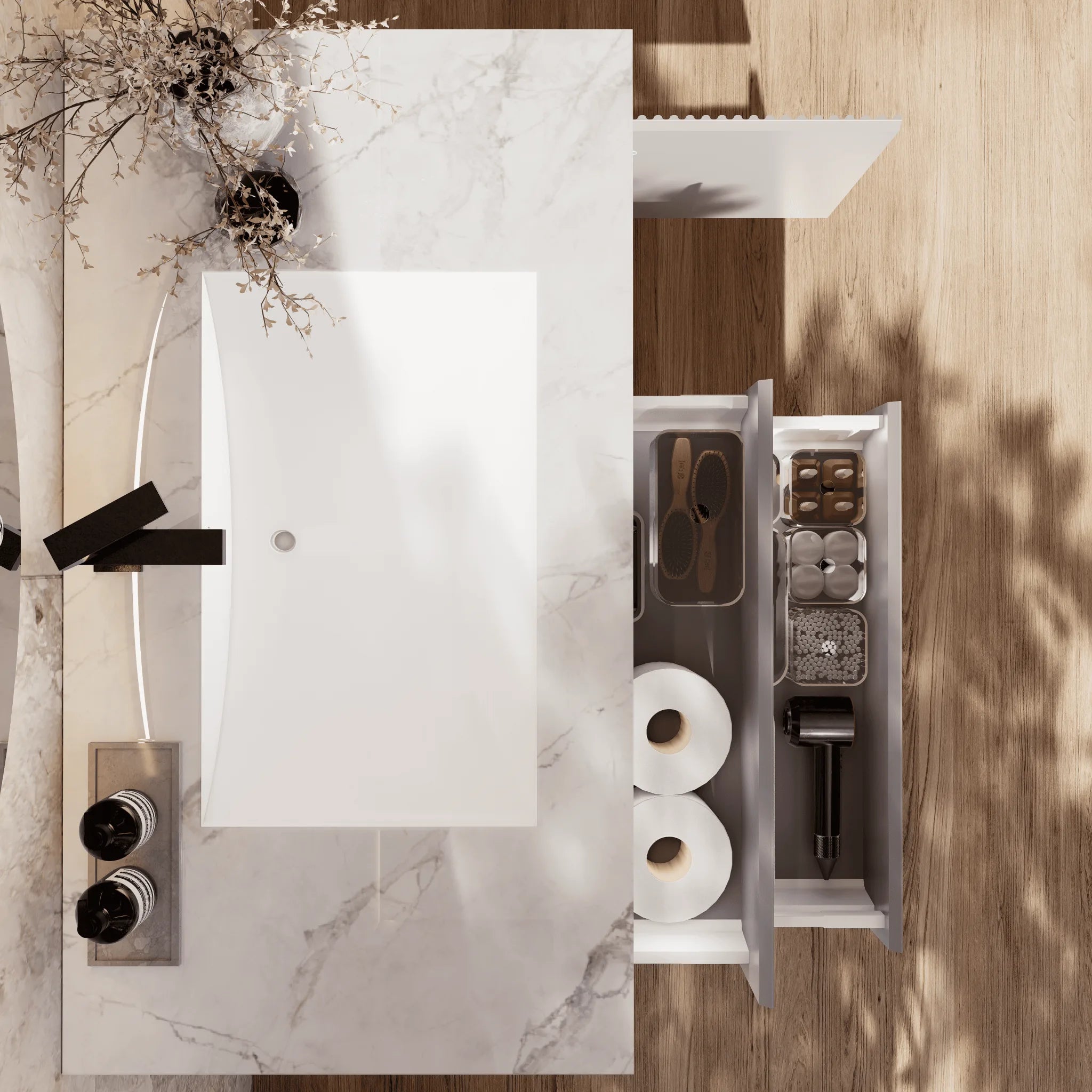 Aventino 32"/40"/48" Light Grey Fluted Floating Single-Sink Vanity with Sintered Stone Top