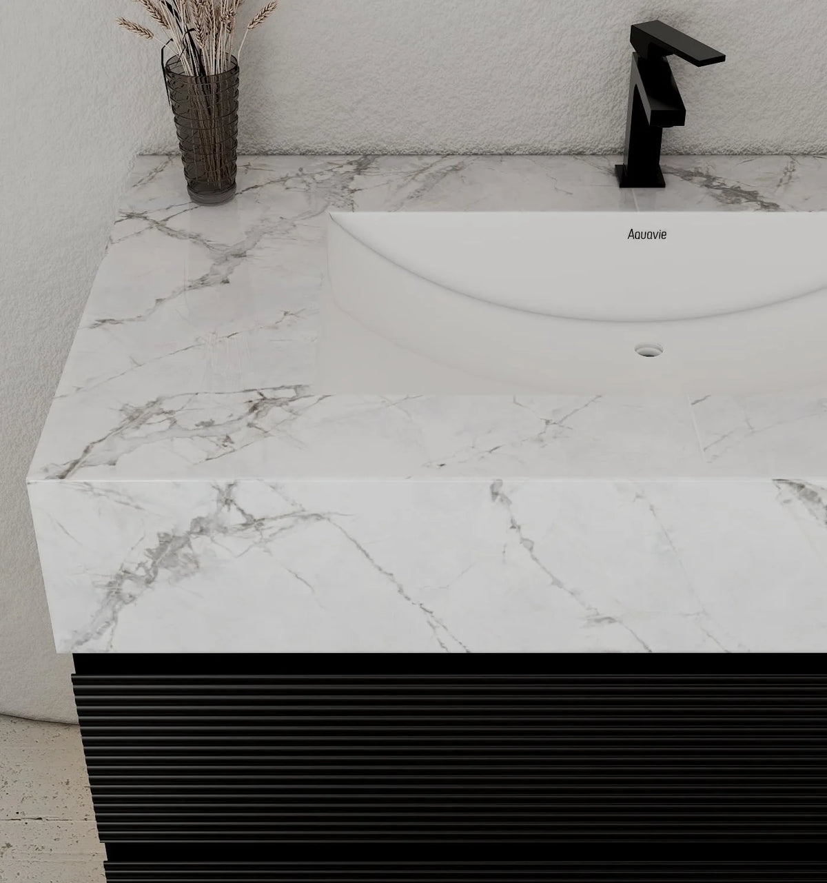 Aventino 32-48" Ice Grey single-sink fluted floating vanity — sintered stone top