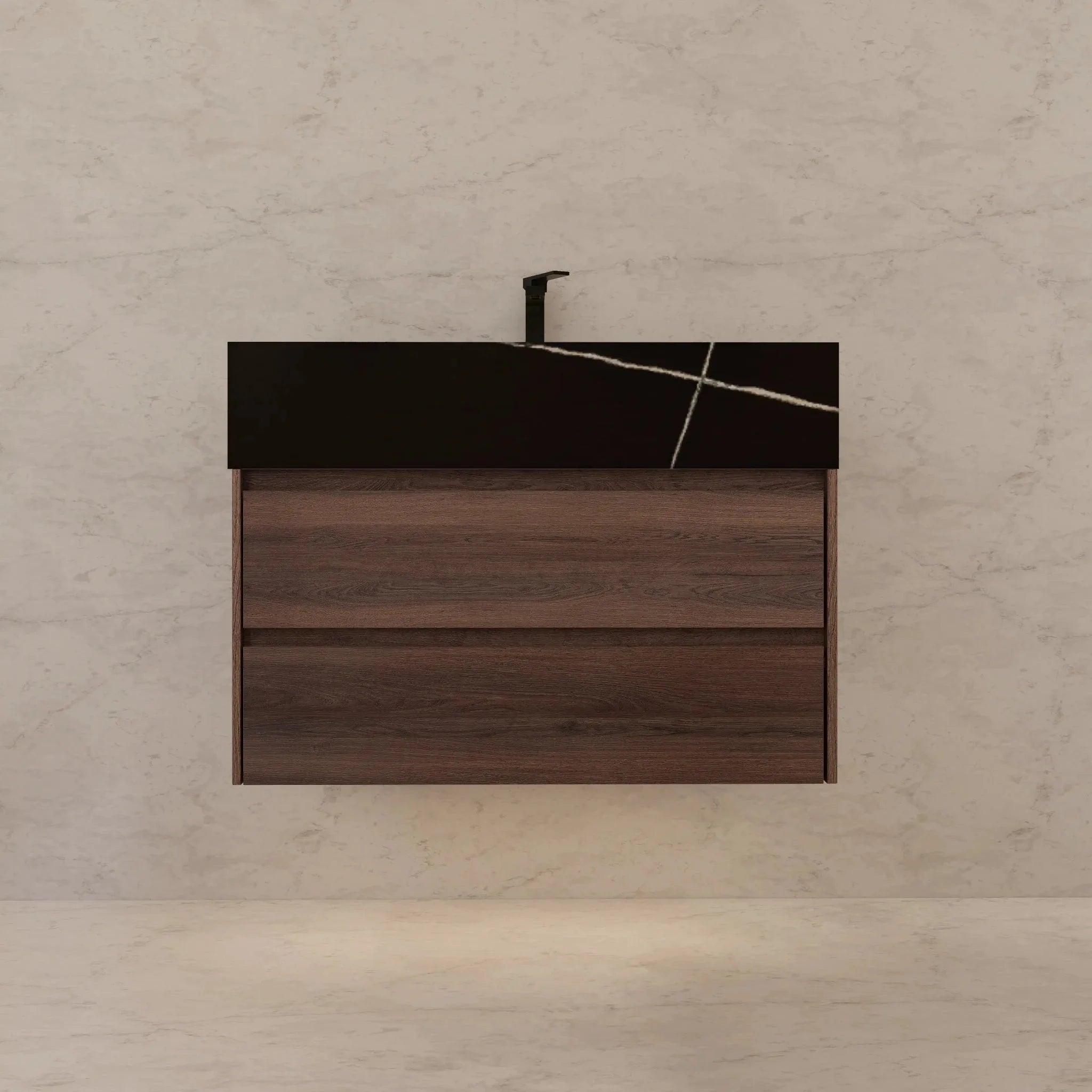 Aventino 32" Walnut Floating Single-Sink Vanity with Sintered Stone Top