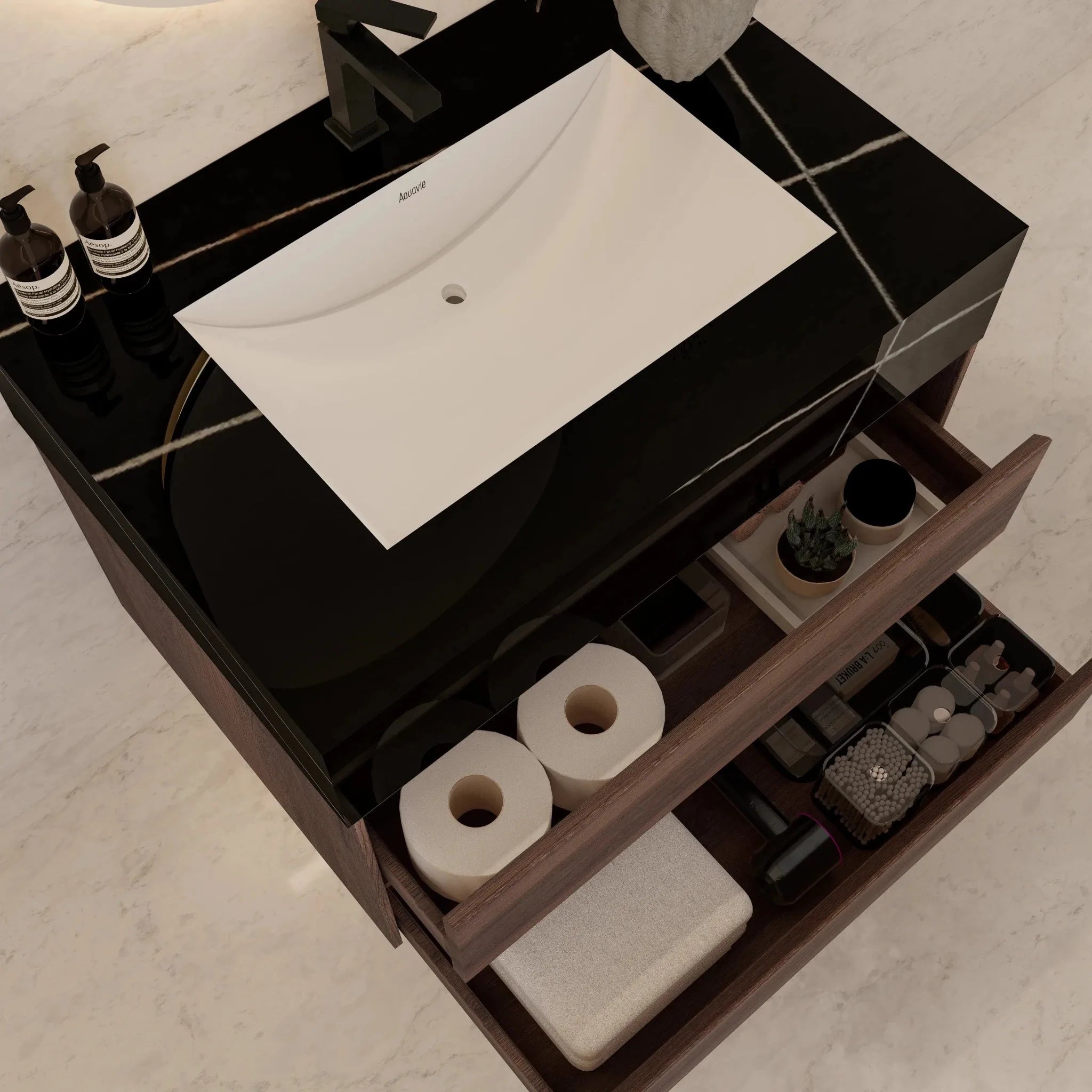 Aventino 32" Walnut Floating Single-Sink Vanity with Sintered Stone Top