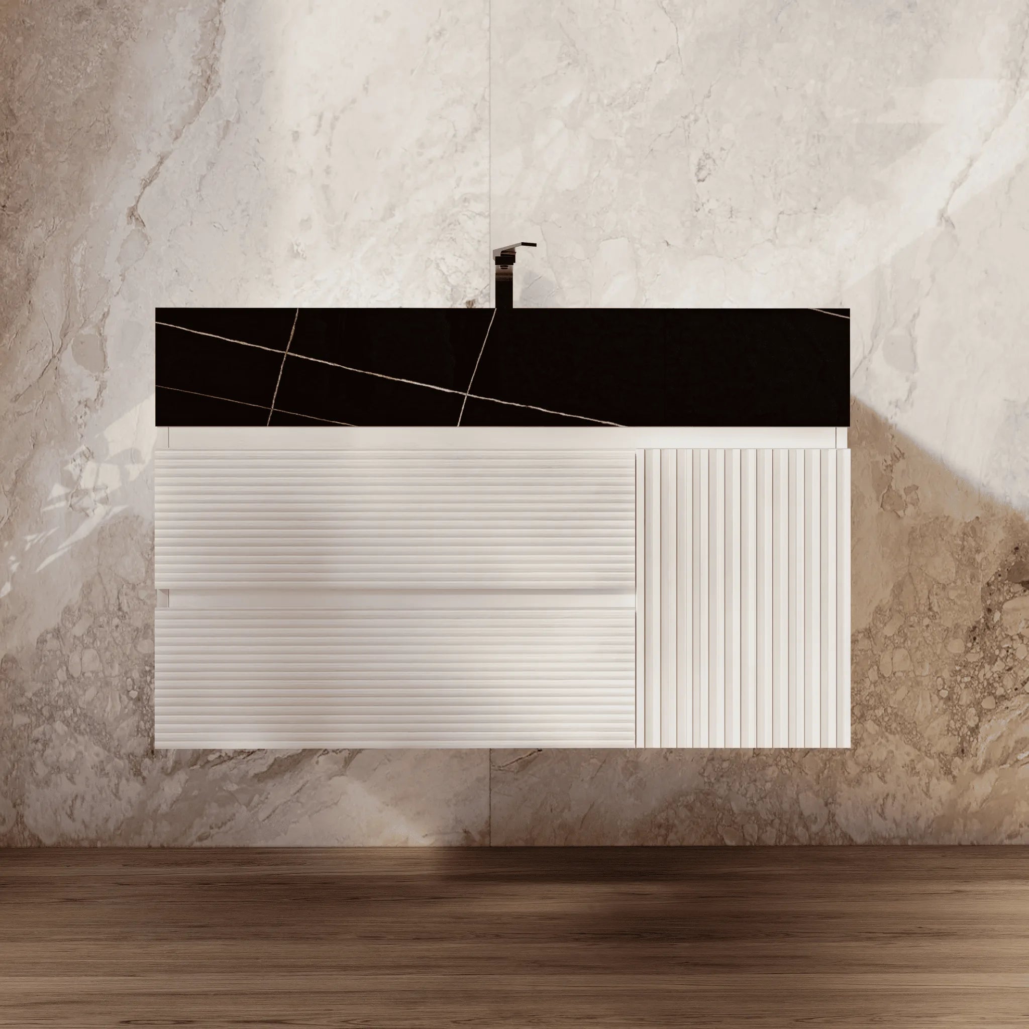 Aventino 32" White Fluted Floating Single-Sink Vanity with Sintered Stone Top